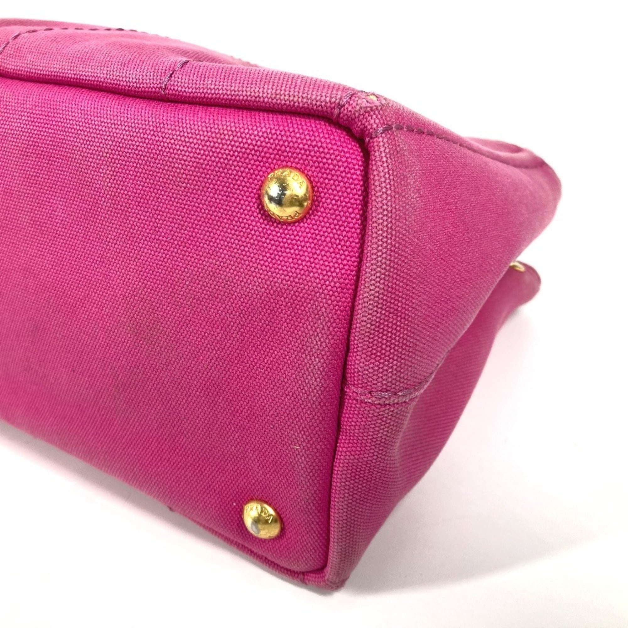 Prada Pink White Canvas Handbag Tote Bag (Pre-Owned)
