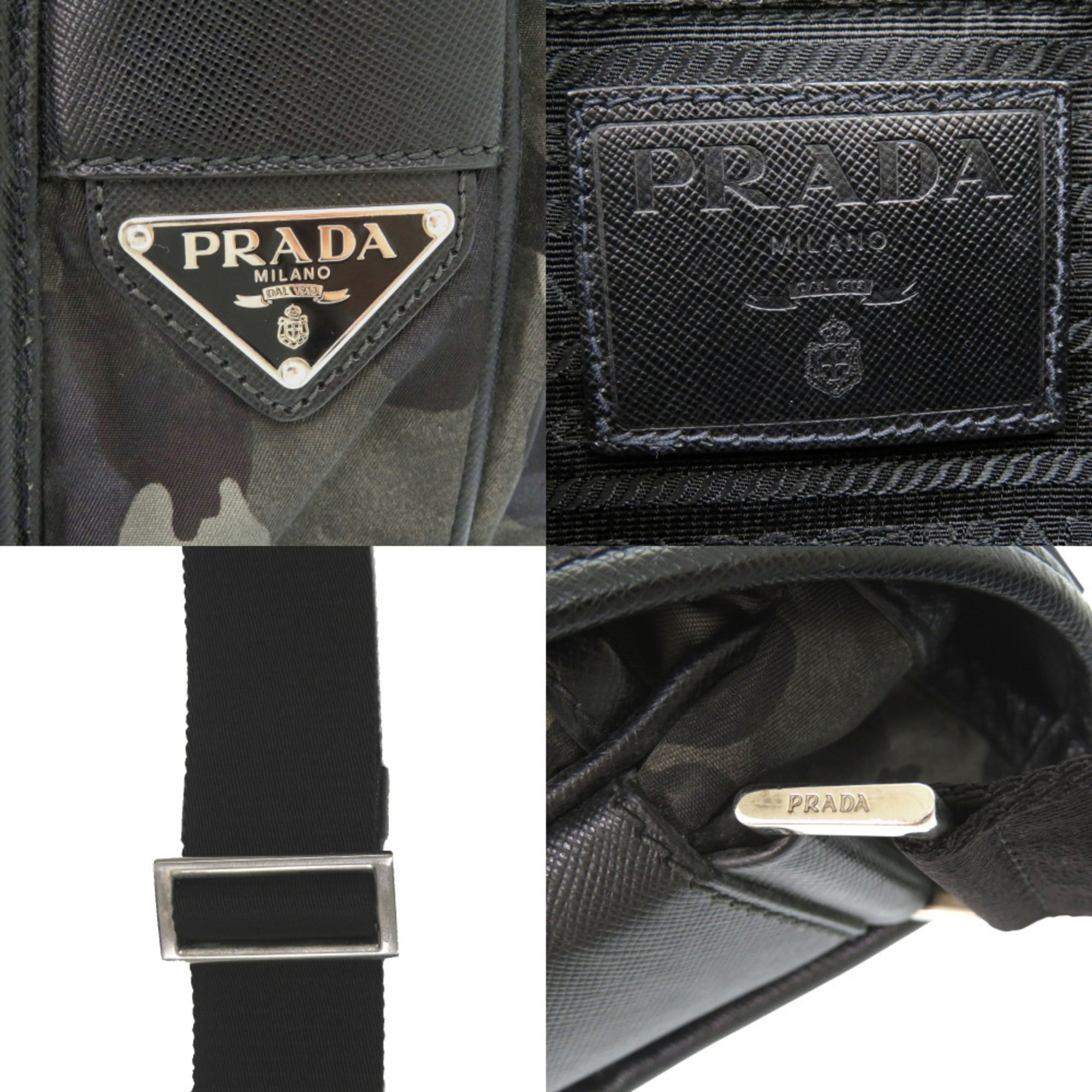 Prada Black Camouflage Khaki Nylon Leather Shoulder Bag (Pre-Owned)