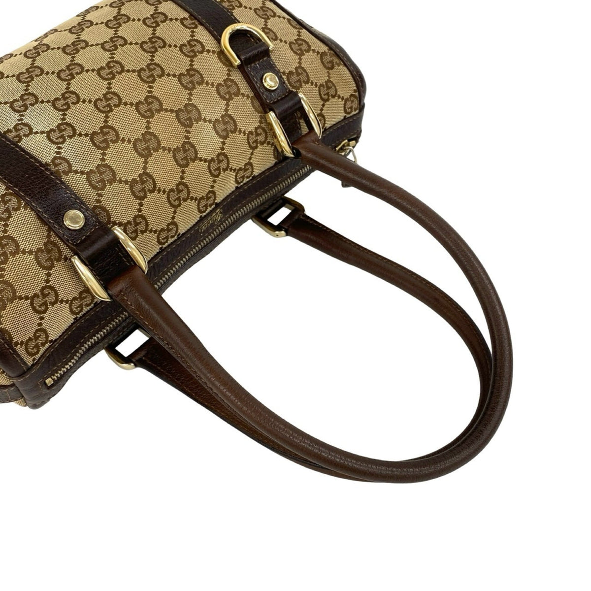 Gucci Brown Canvas Leather Boston Bag Handbag Shoulder Bag (Pre-Owned)
