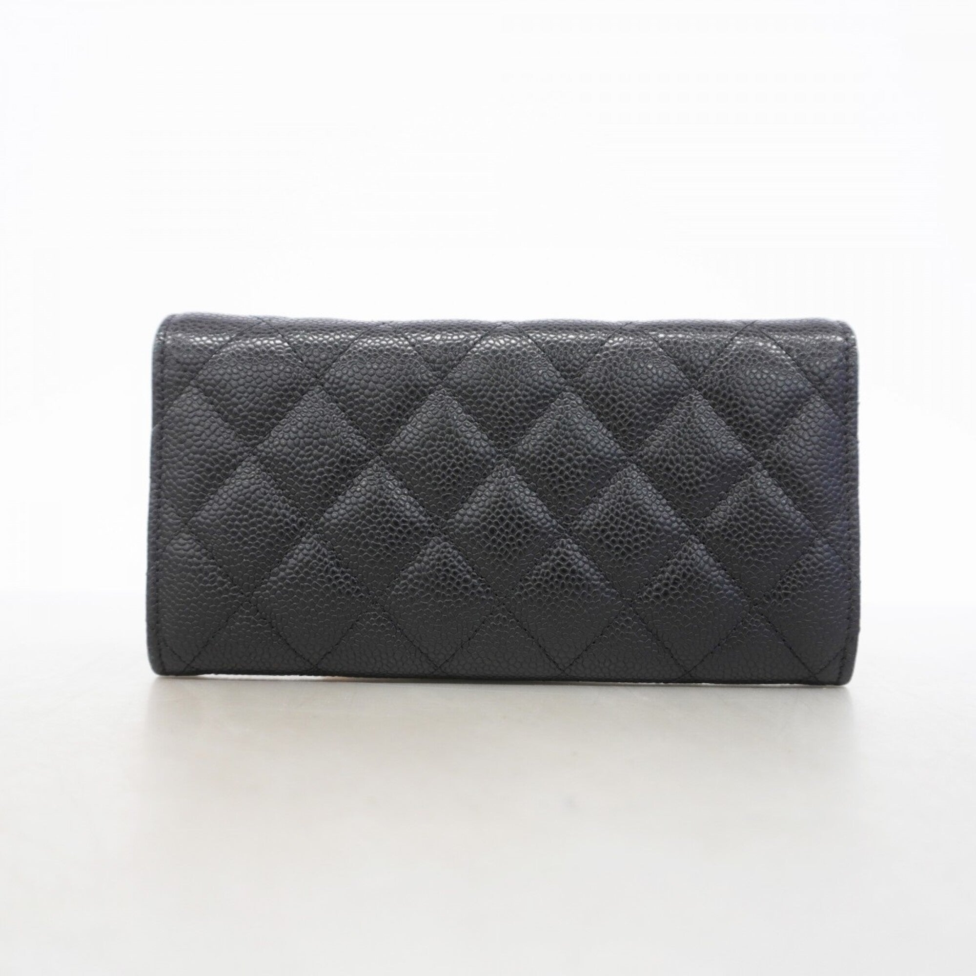 Chanel Black Grained Calfskin Long Wallet (Bi-Fold) (Pre-Owned)