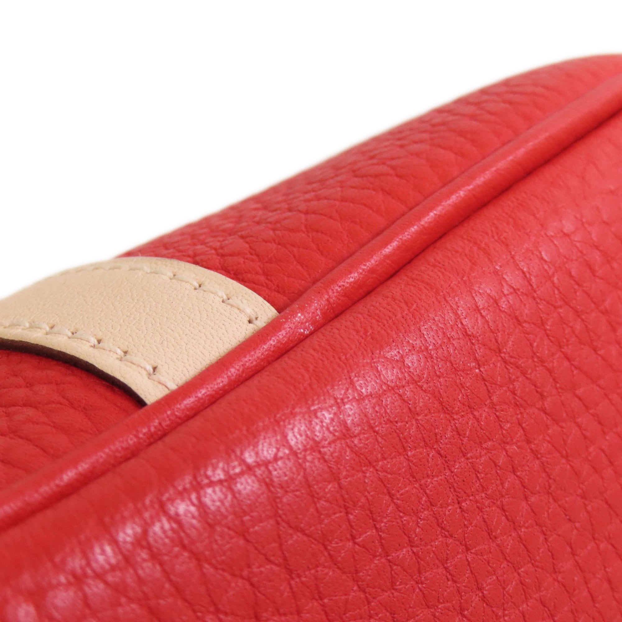 Hermes Beige Red Color Taurillon Clemence Leather Swift Leather Handbag (Pre-Owned)