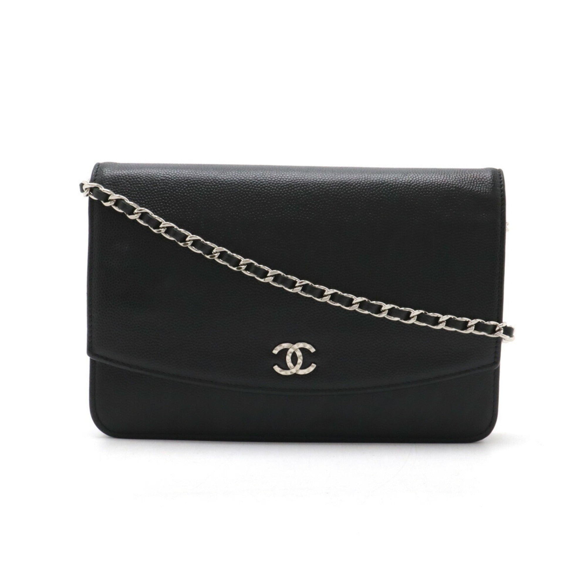 Chanel Caviar Skin Black Caviar Leather Pochette Shoulder Bag (Pre-Owned)