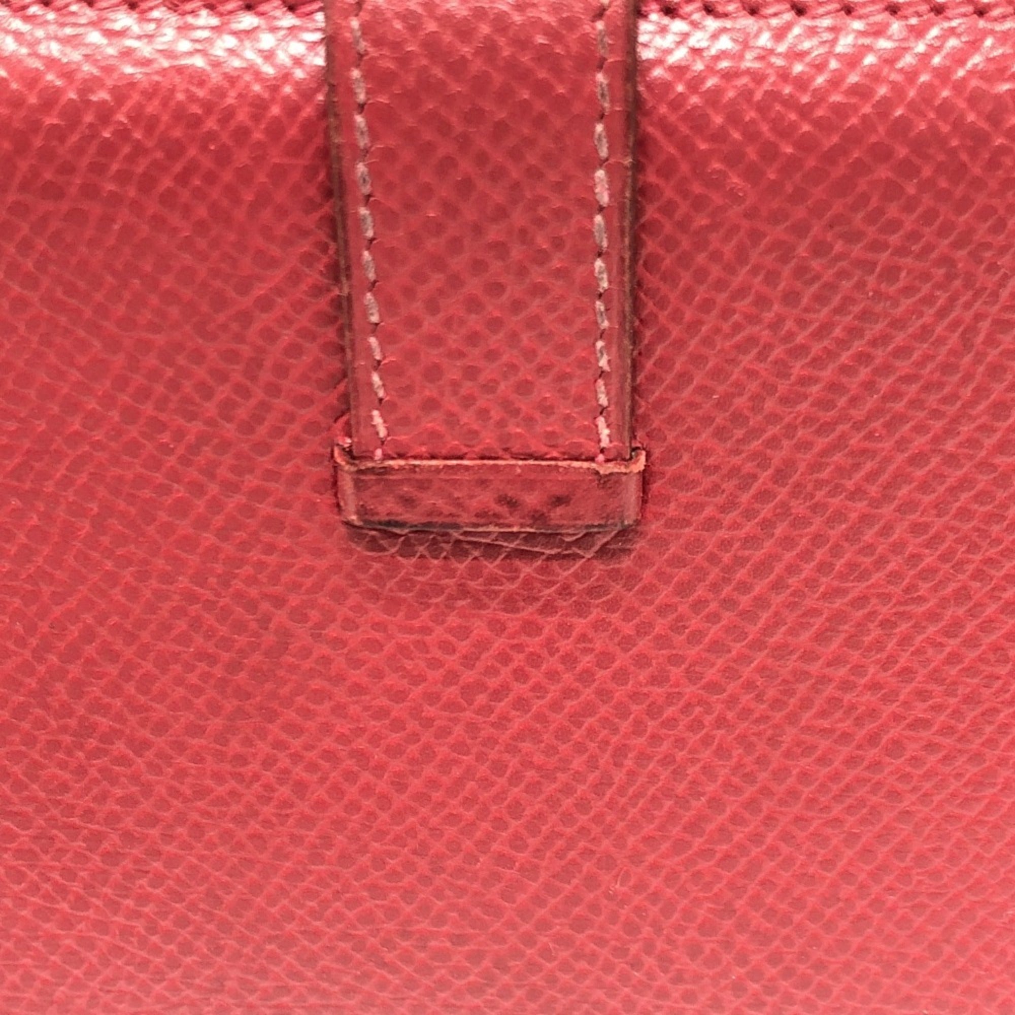 Hermes Red Color Courchevel Leather Long Wallet (Bi-Fold) (Pre-Owned)