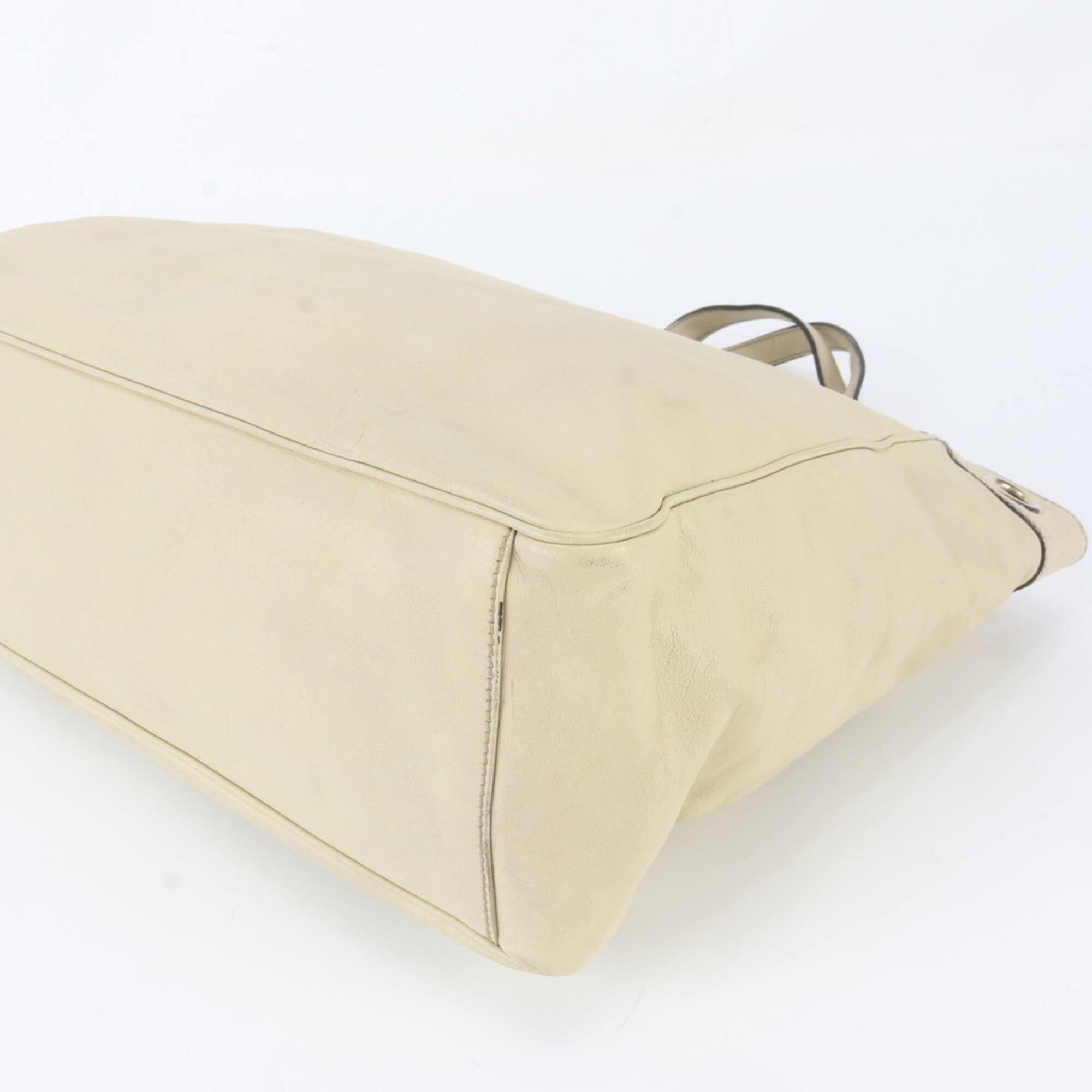 Gucci Beige Cream Leather Handbag Shoulder Bag Tote Bag (Pre-Owned)
