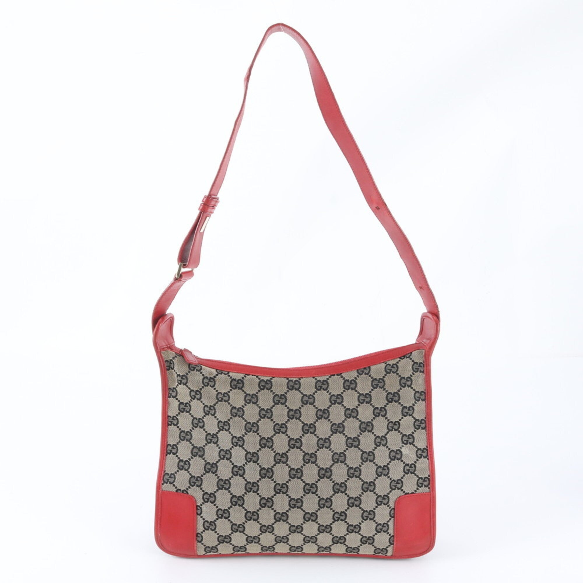 Gucci Beige Black Red Color Leather Canvas Handbag Shoulder Bag Tote Bag (Pre-Owned)