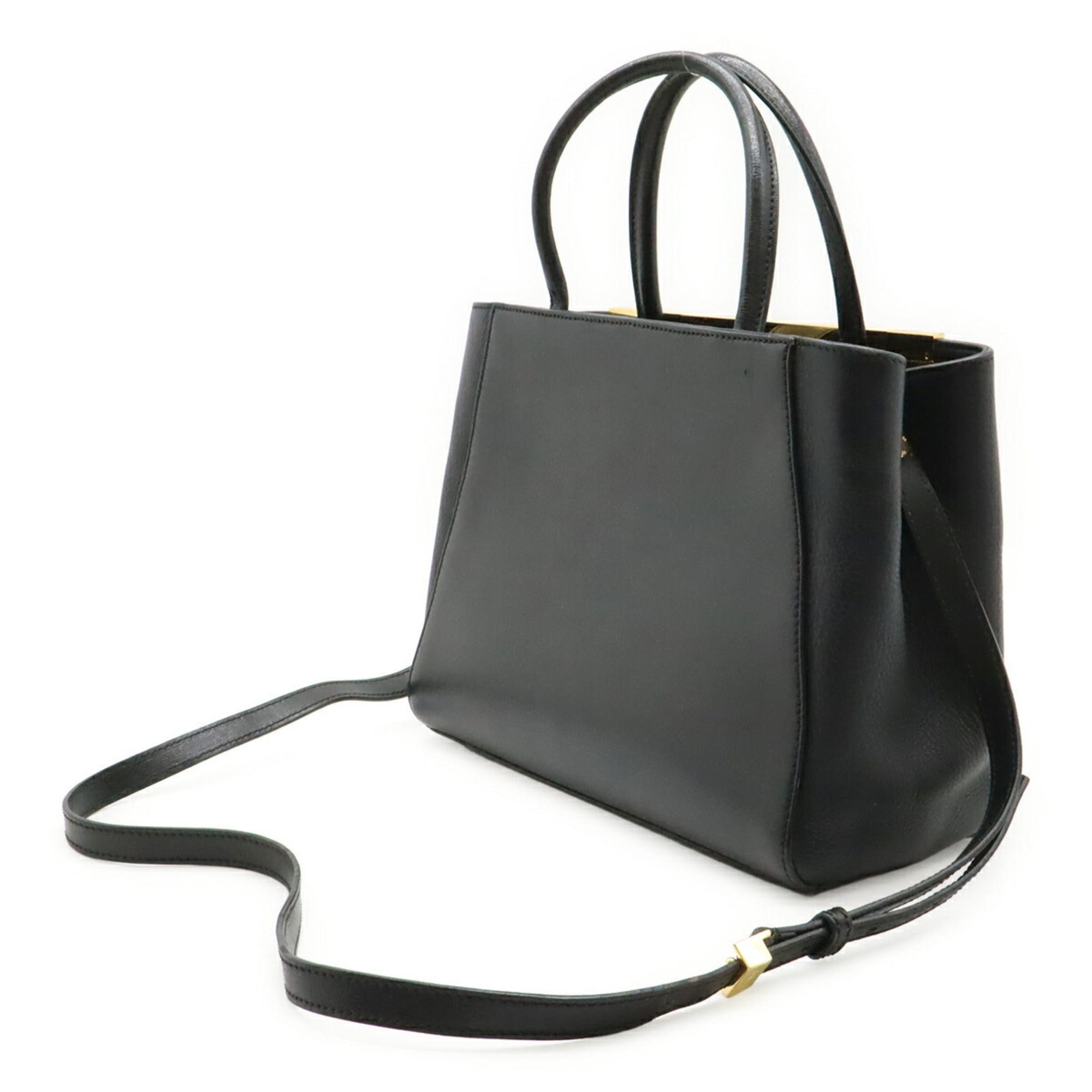 Fendi 2Jours Black Leather Handbag Shoulder Bag Tote Bag (Pre-Owned)