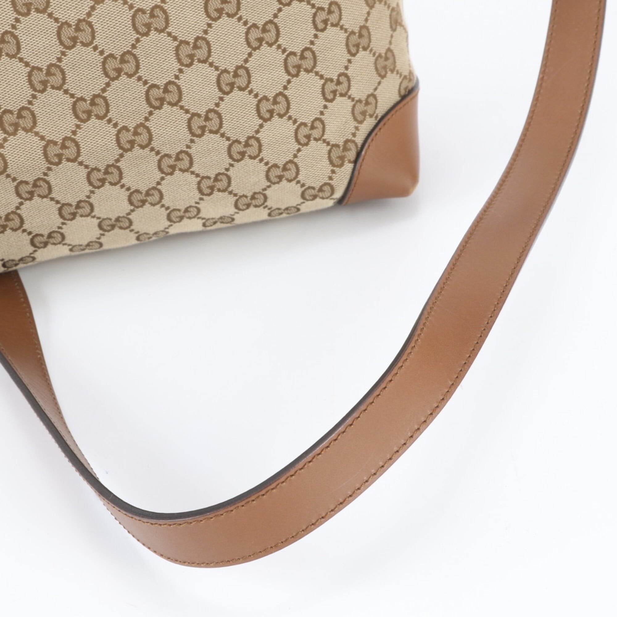 Gucci Beige Leather Canvas Handbag Shoulder Bag Tote Bag (Pre-Owned)