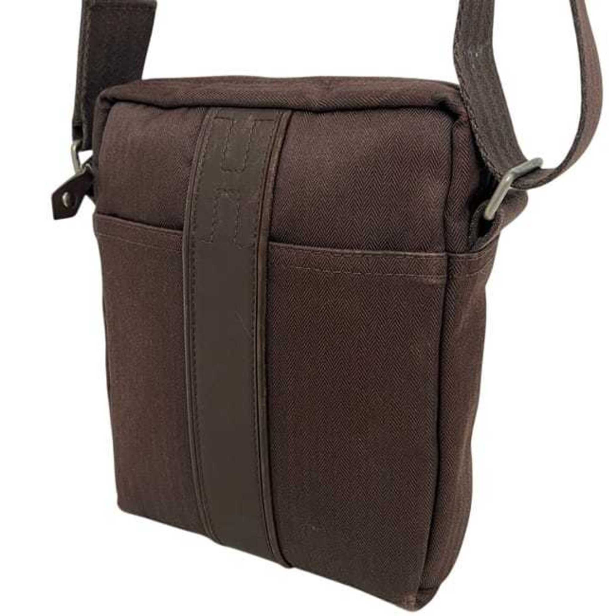 Hermes Brown Canvas Leather Shoulder Bag (Pre-Owned)