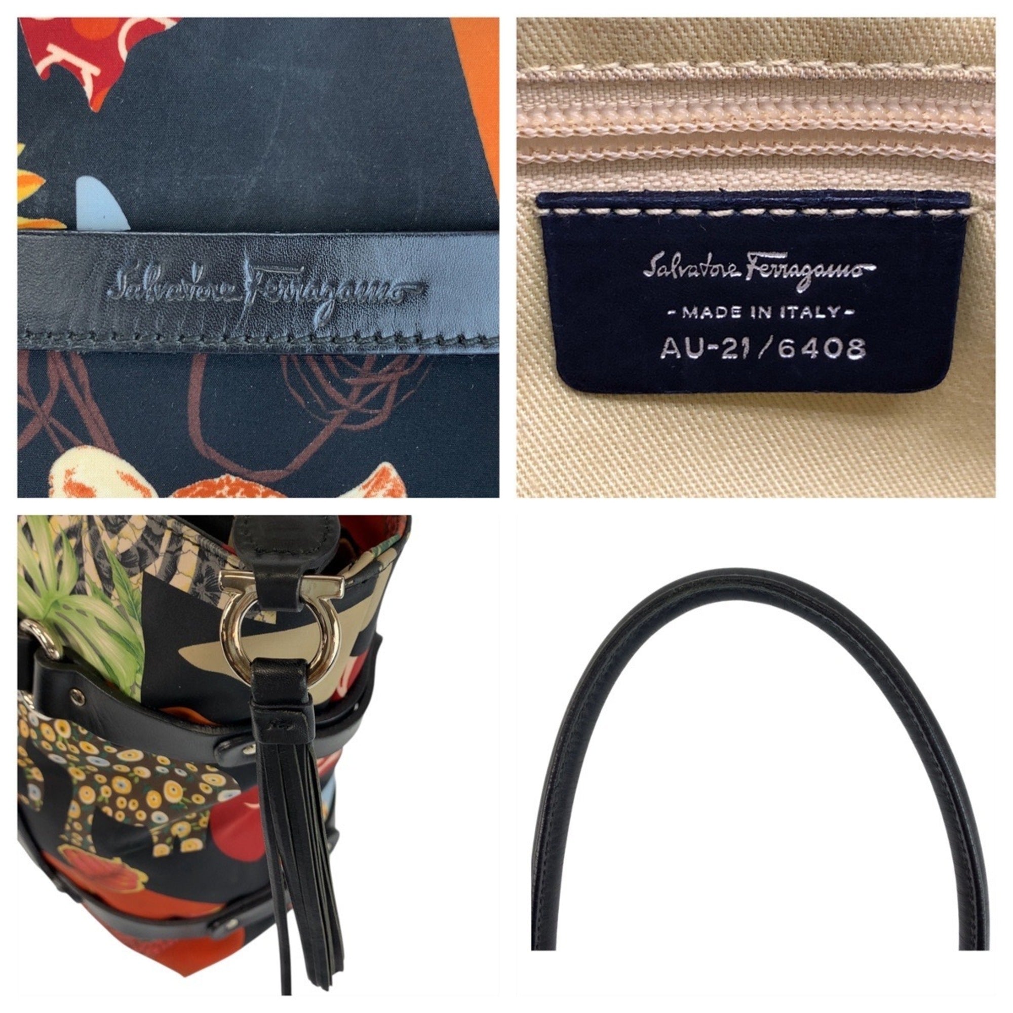 Salvatore Ferragamo Black Multi-Color Nylon Leather Shoulder Bag Tote Bag (Pre-Owned)