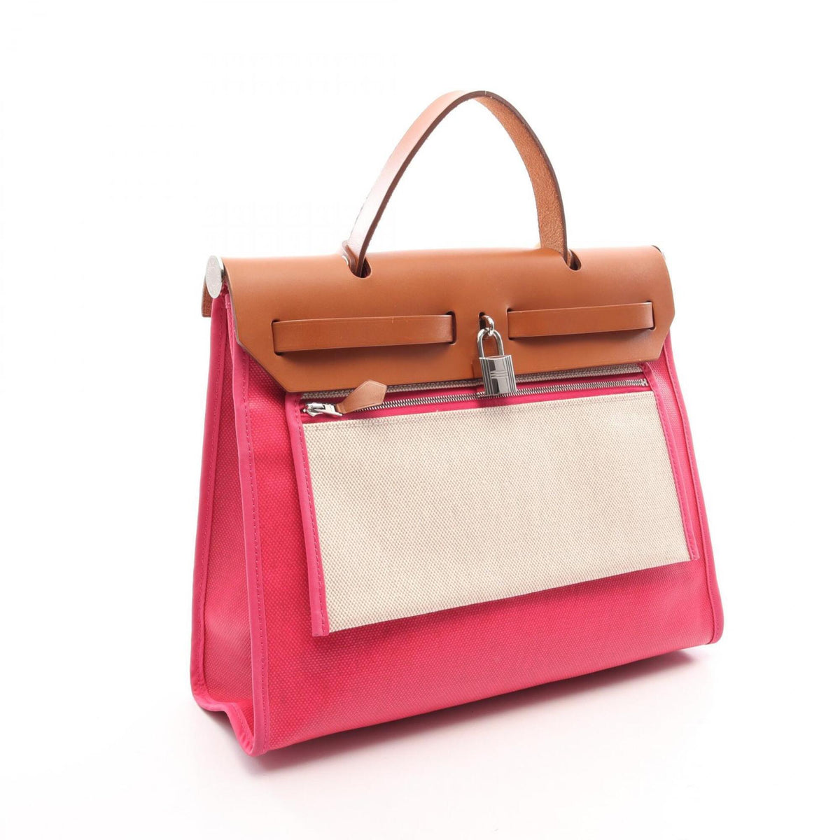 Hermes Brown Pink Toile H Canvas Leather Handbag Pouch (Pre-Owned)