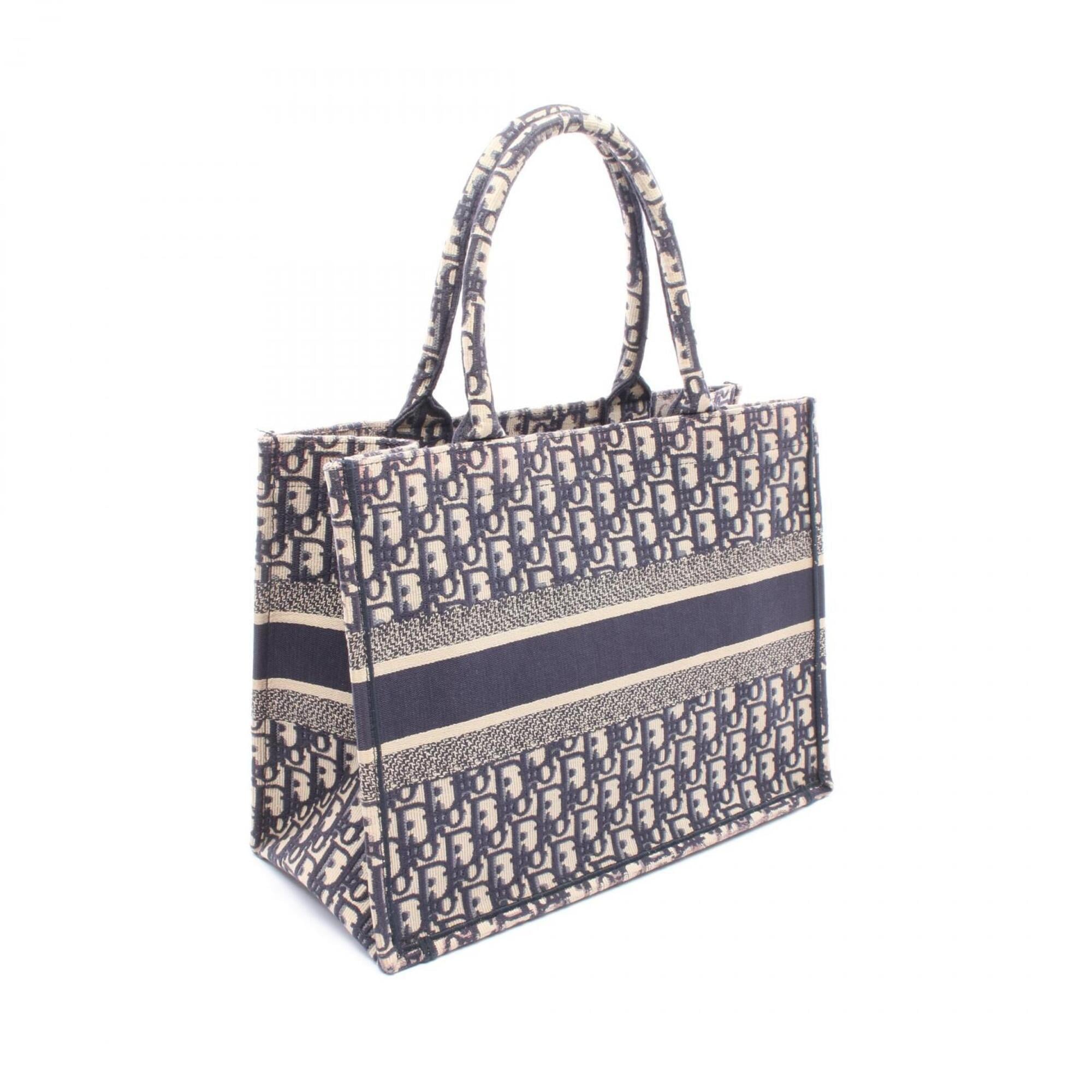 Christian Dior Beige Navy Canvas Handbag Tote Bag (Pre-Owned)