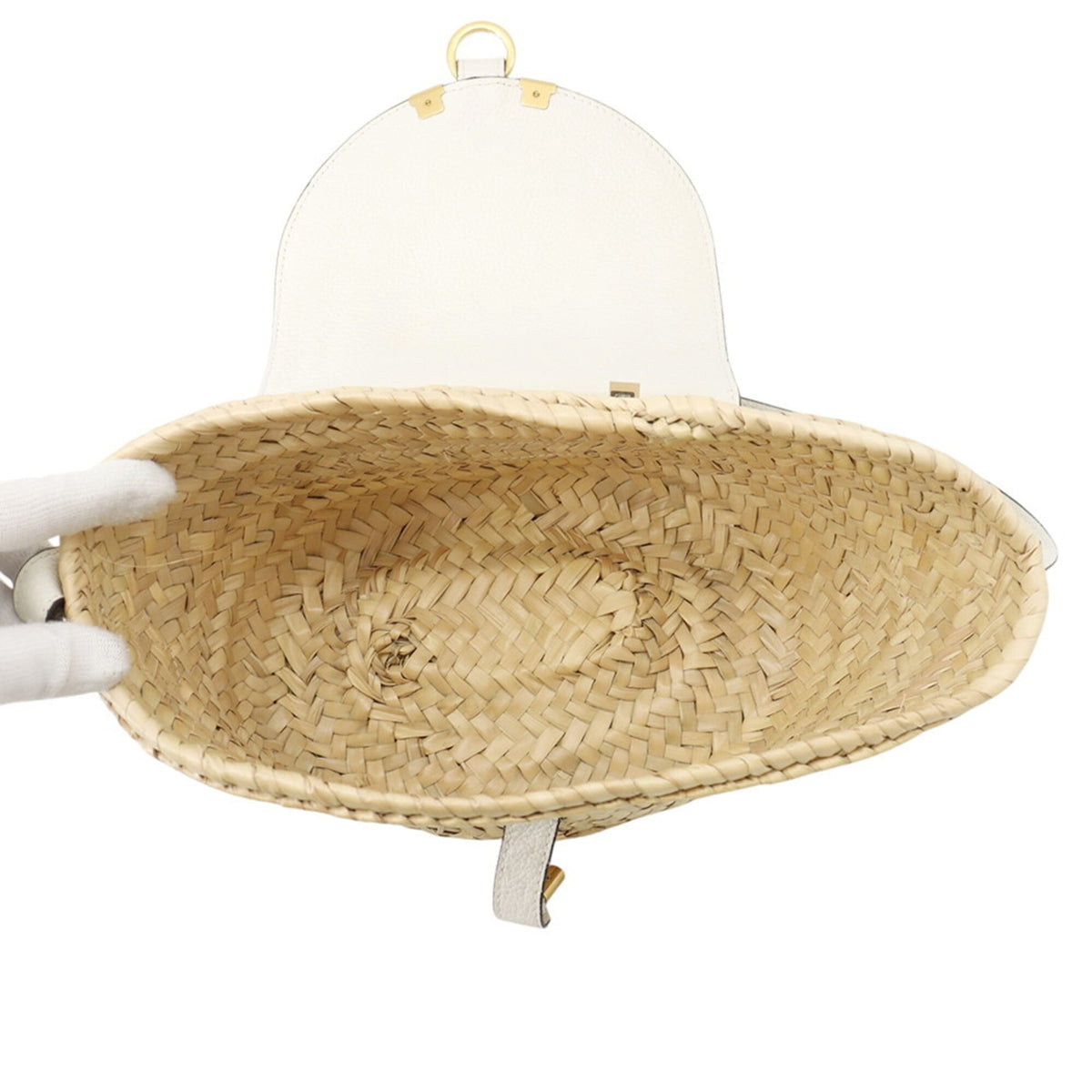 Chloé Marcie White Raffia Leather Handbag Shoulder Bag (Pre-Owned)