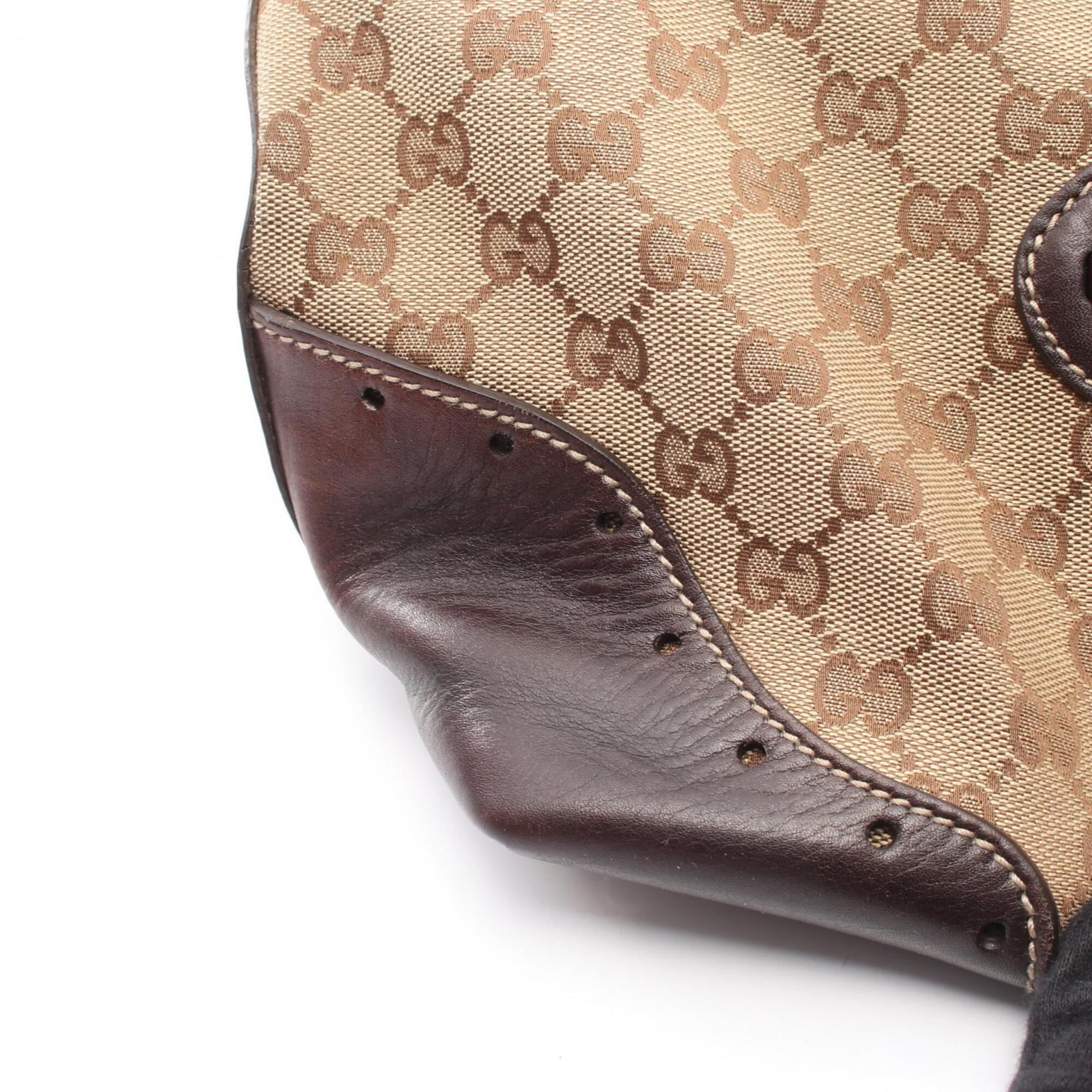 Gucci Gg Canvas Beige Brown Gg Canvas Leather Handbag Tote Bag (Pre-Owned)