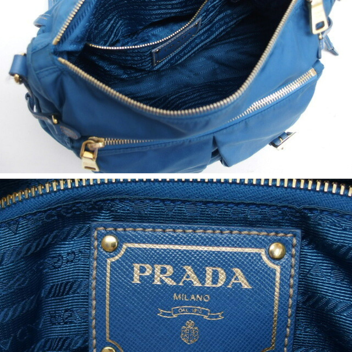 Prada Saffiano Blue Nylon Leather Shoulder Bag (Pre-Owned)