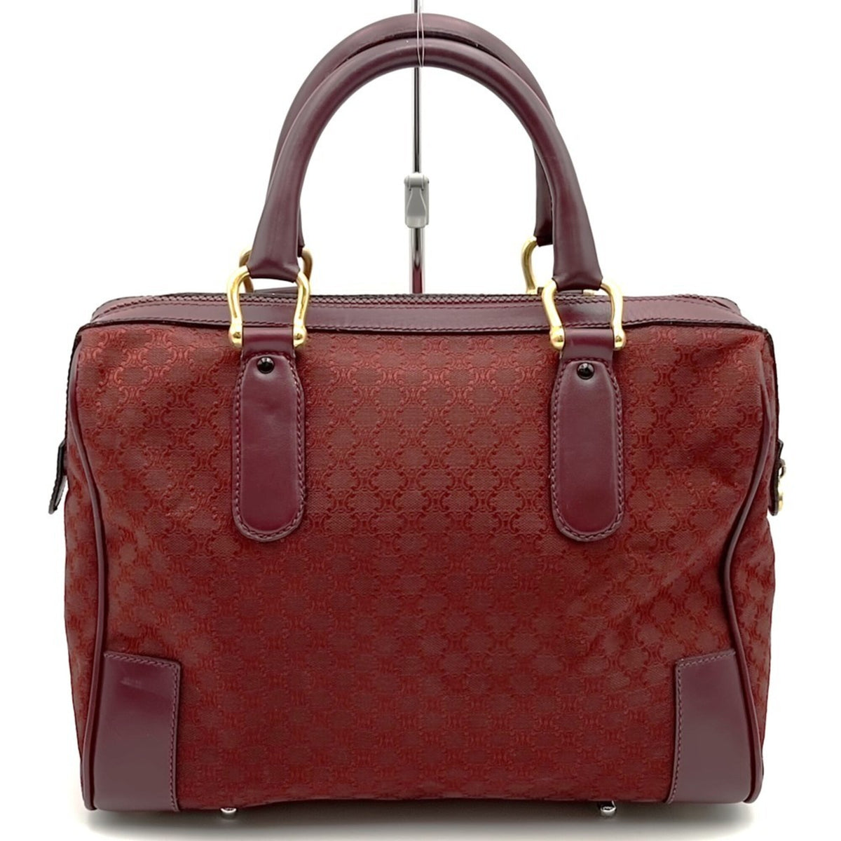 Celine Macadam Red Color Canvas Leather Boston Bag Handbag (Pre-Owned)