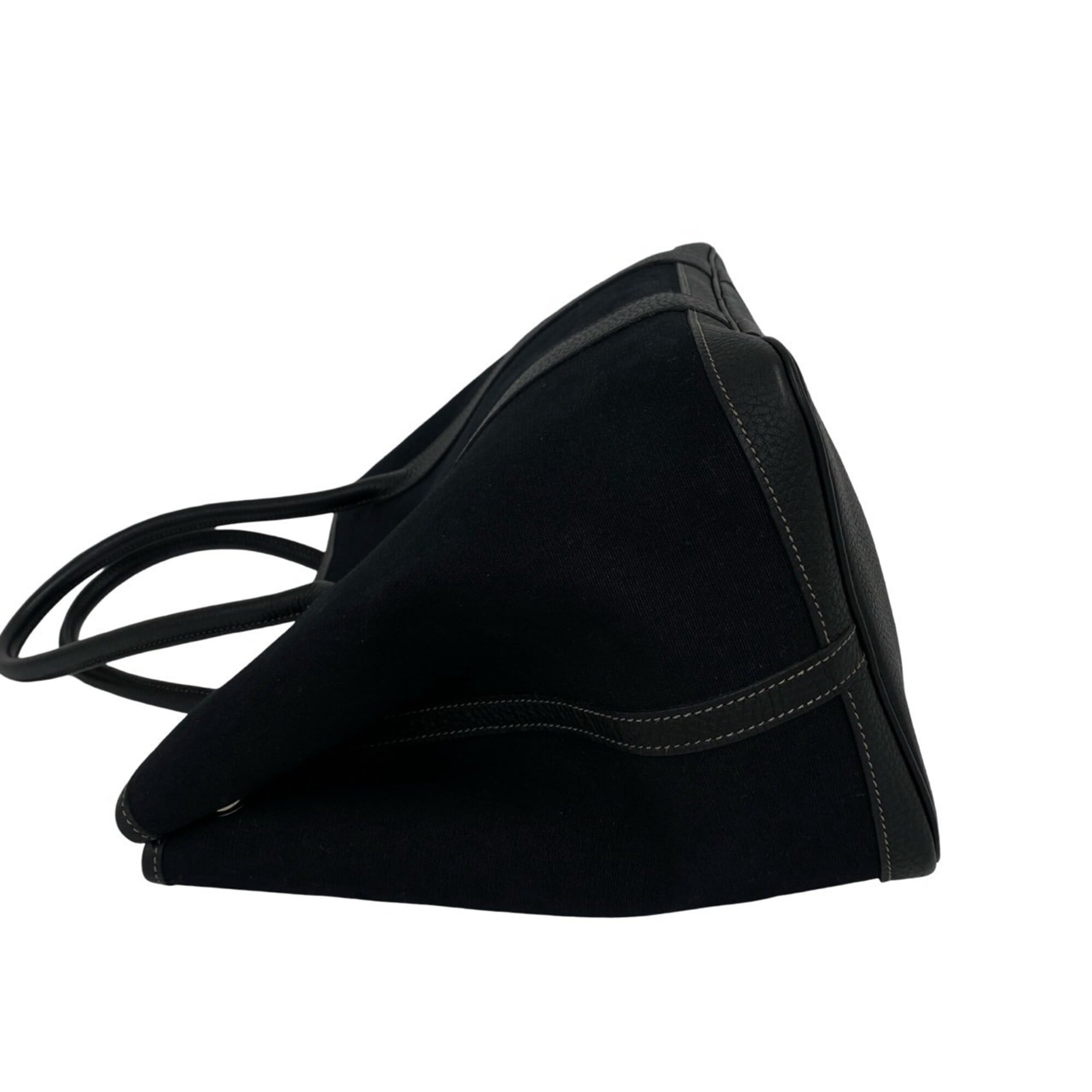 Hermes Black Toile Officier Buffalo Leather Handbag Tote Bag (Pre-Owned)