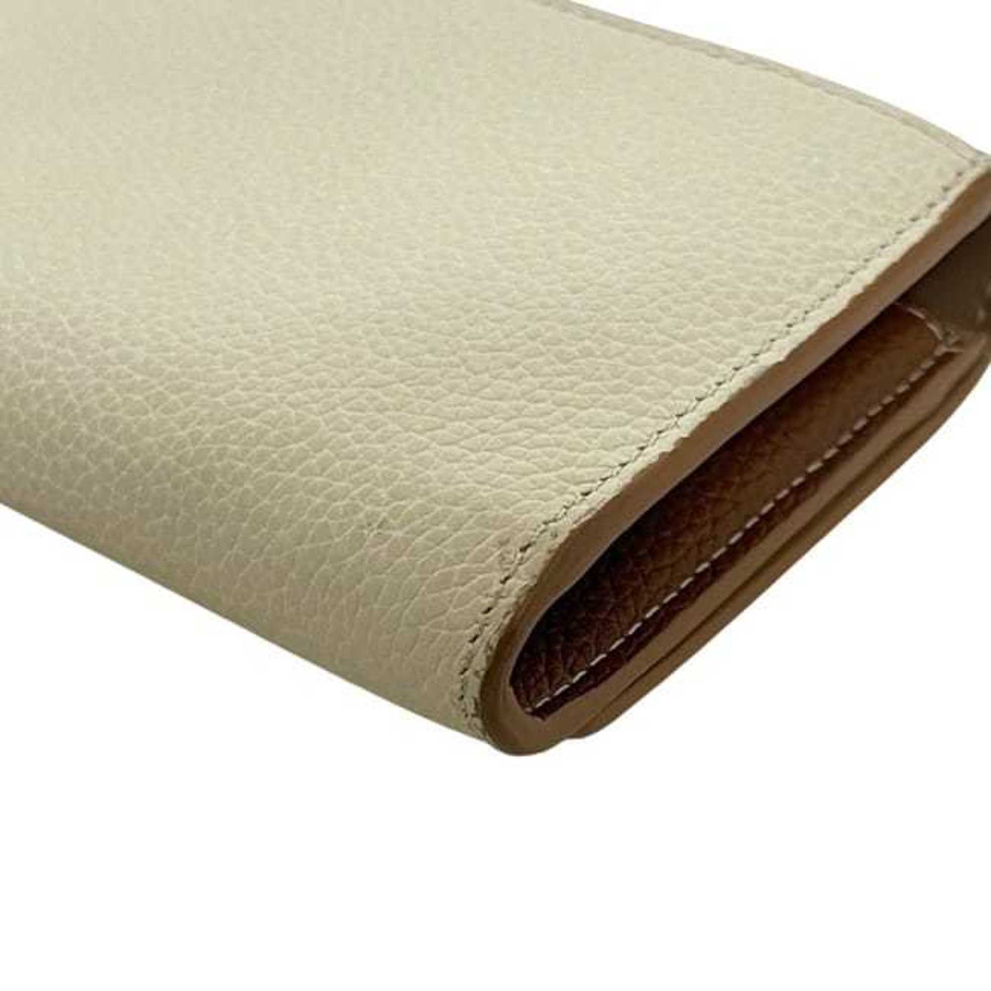 Burberry Beige Brown Leather Long Wallet (Bi-Fold) (Pre-Owned)