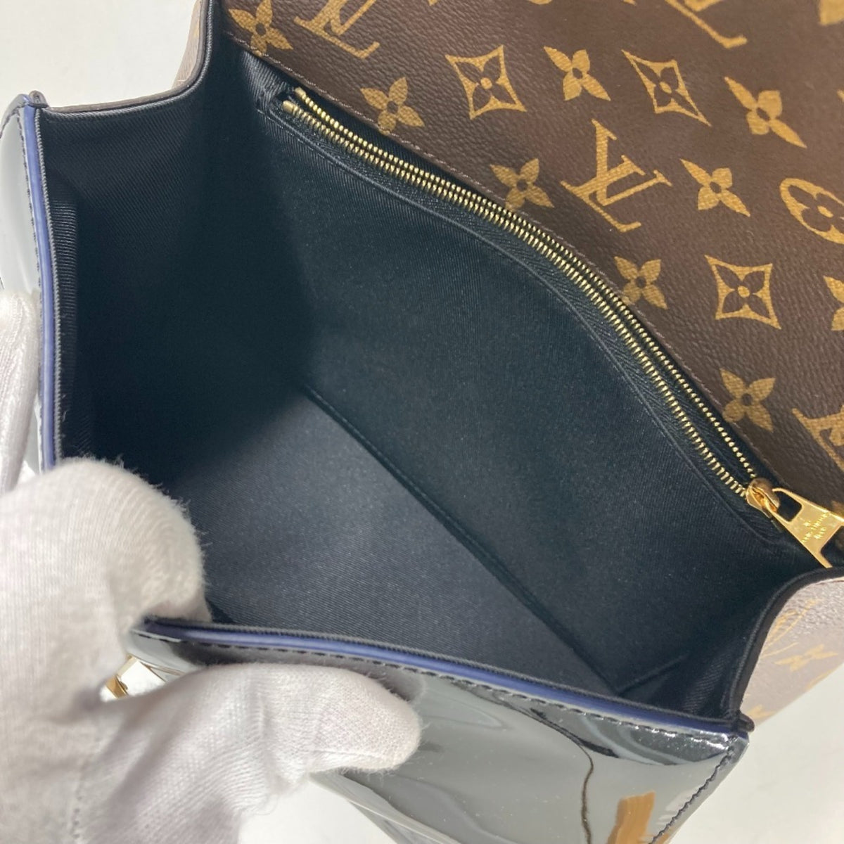 Louis Vuitton Black Brown Patent Leather Monogram Handbag (Pre-Owned)