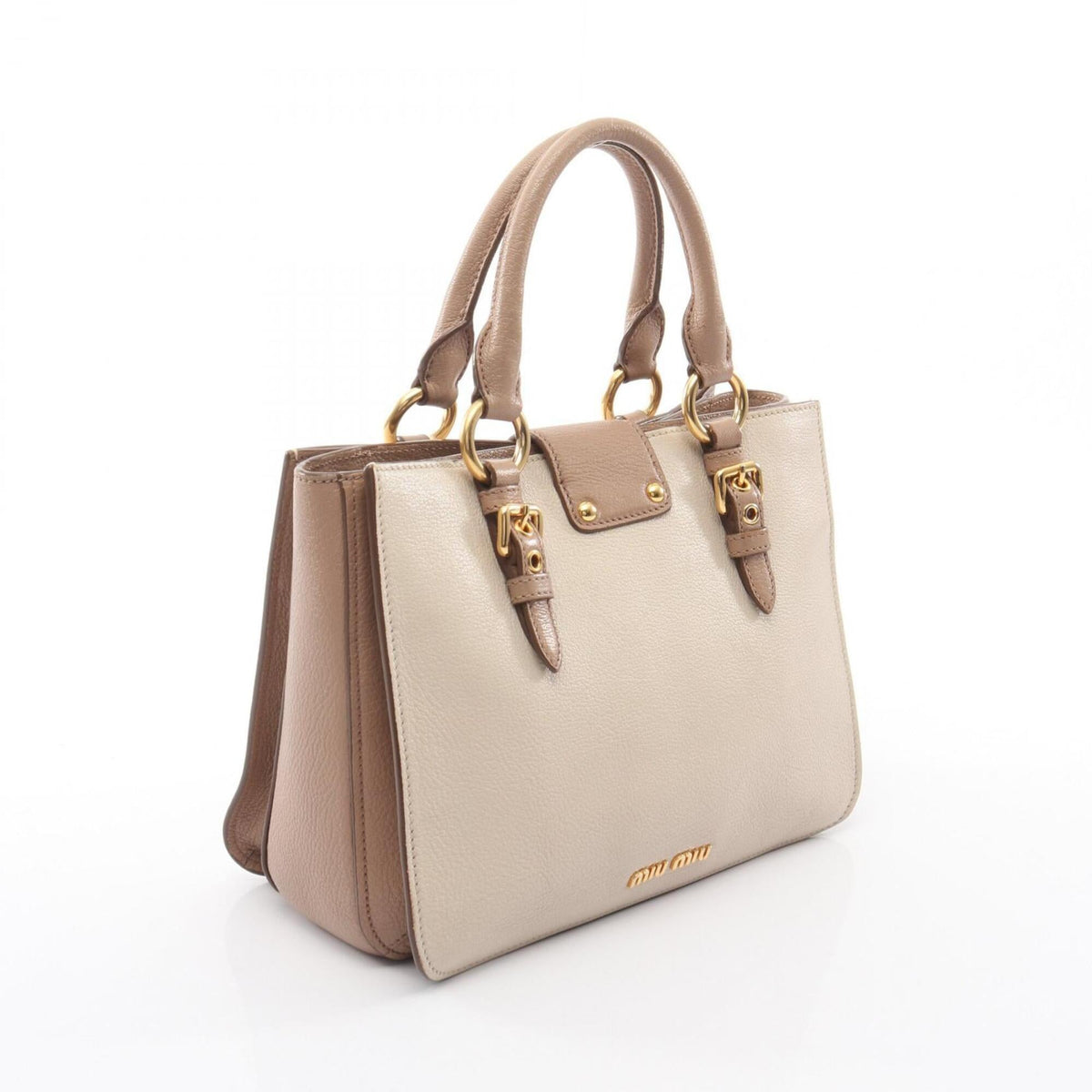 Miu Miu Beige Brown Leather Handbag Tote Bag (Pre-Owned)