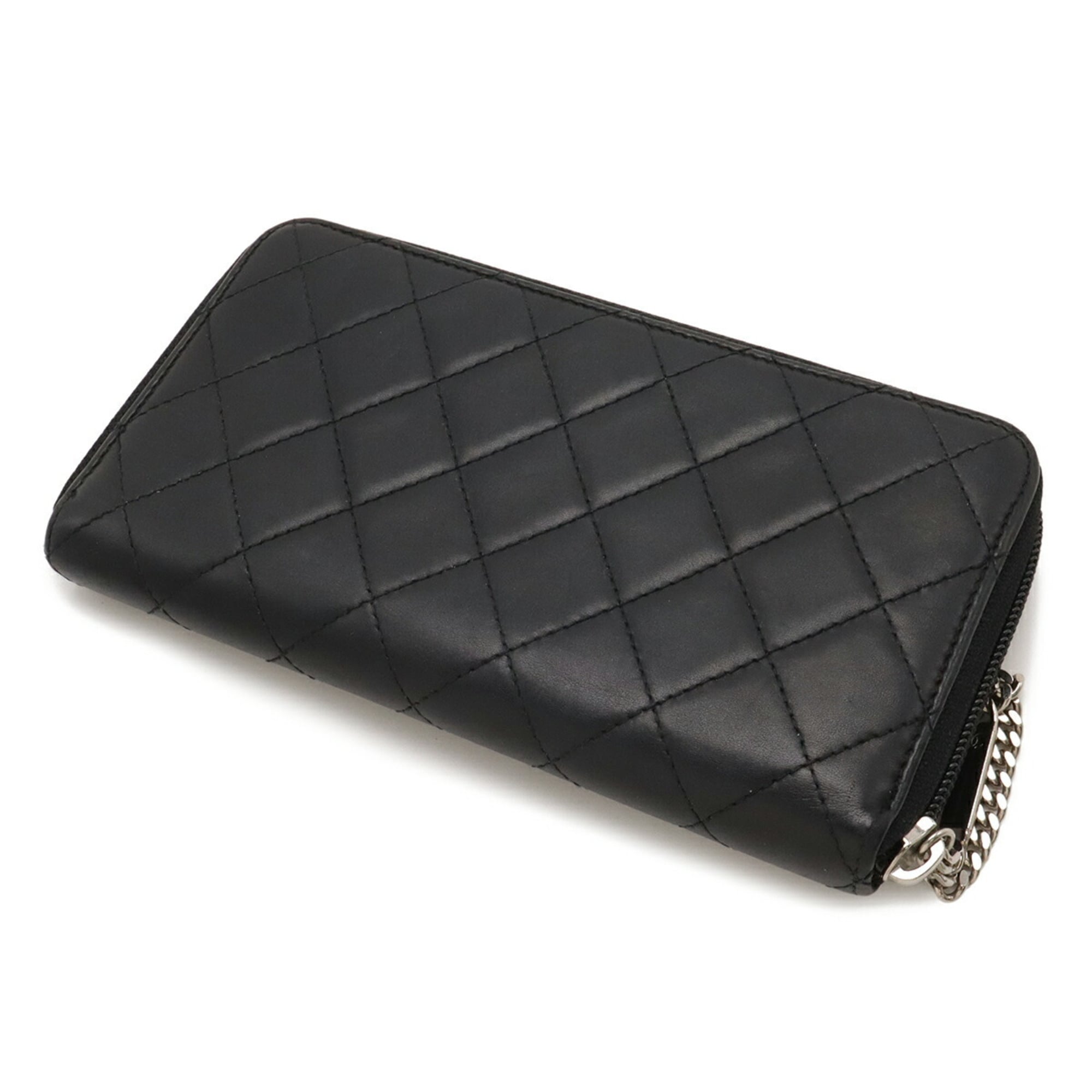 Chanel Black Pink Cambon Ligne Leather Long Wallet (Bi-Fold) (Pre-Owned)