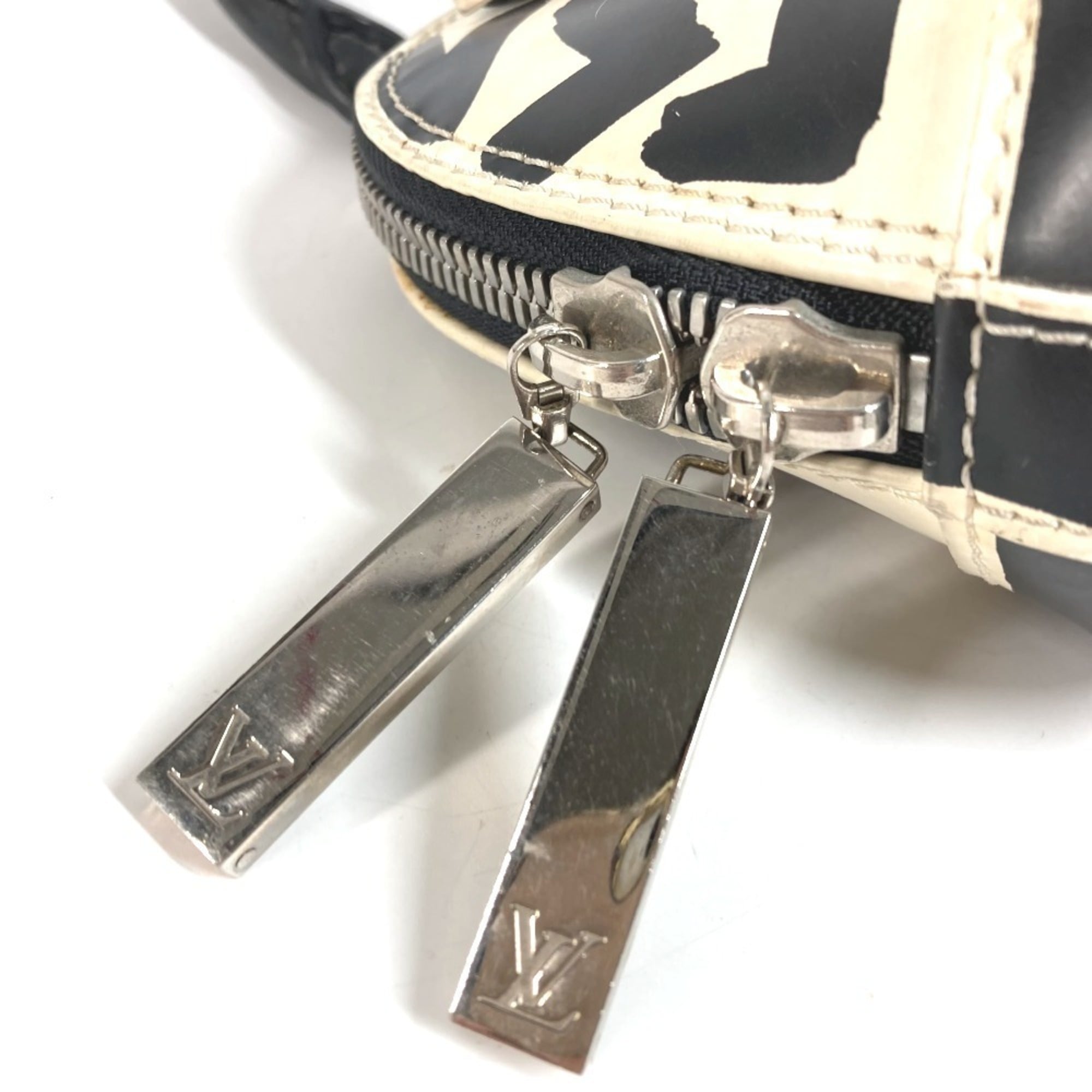 Louis Vuitton Black White Leather Handbag Tote Bag (Pre-Owned)