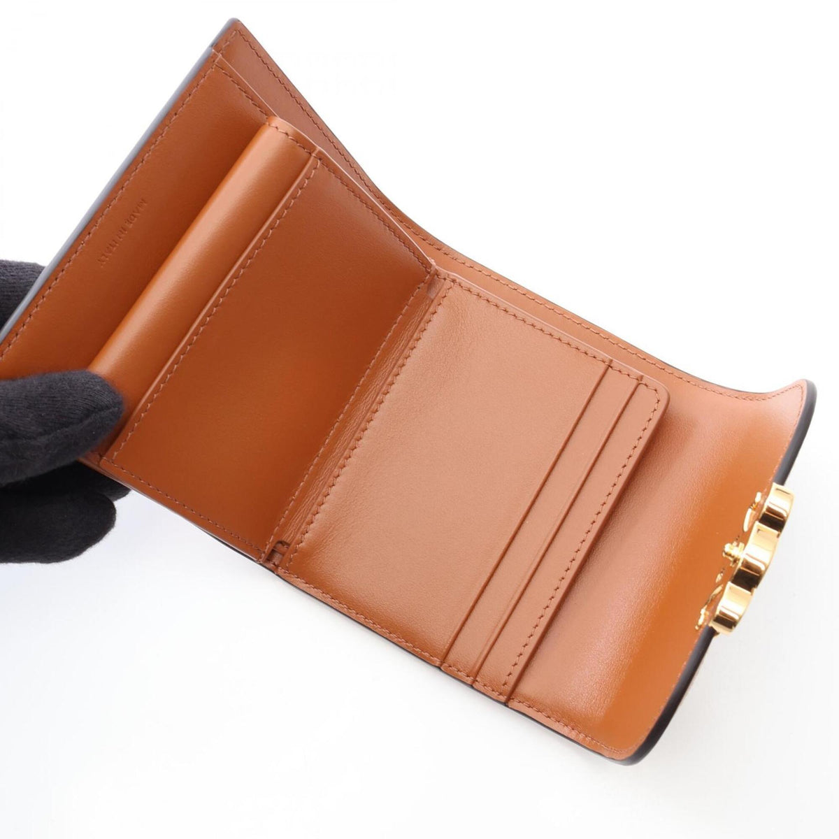 Celine Brown Multi-Color Navy Wool Leather Wallet (Tri-Fold) (Pre-Owned)