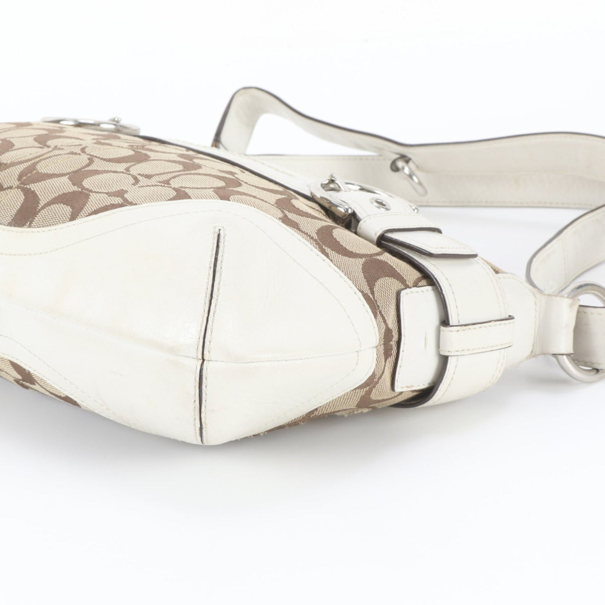 Coach Beige White Leather Canvas Handbag Shoulder Bag Tote Bag (Pre-Owned)