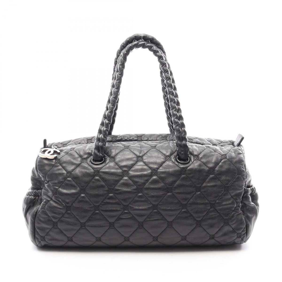 Chanel Black Leather Boston Bag Handbag (Pre-Owned)