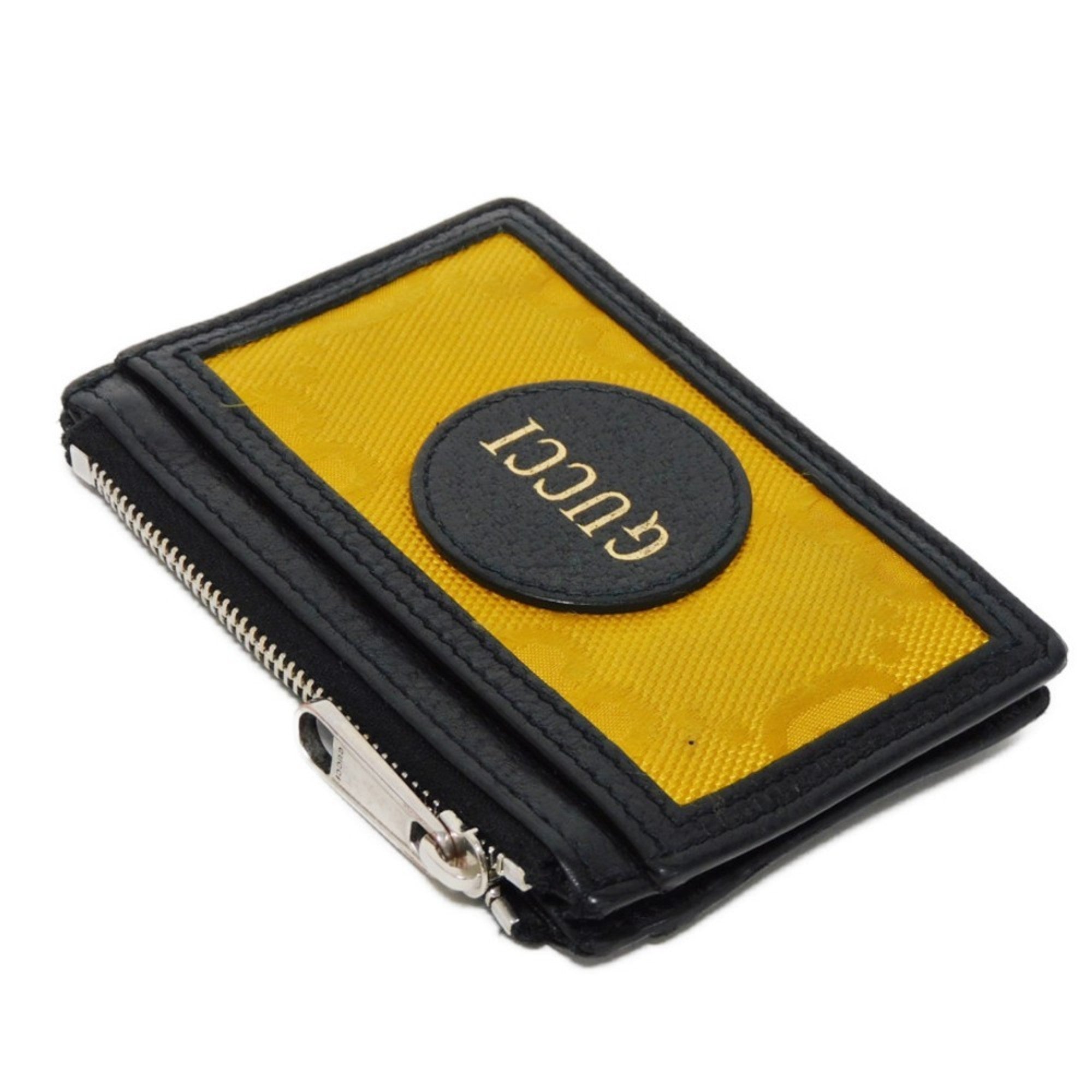 Gucci Black Yellow Nylon Leather Coin Purse/Coin Case (Pre-Owned)