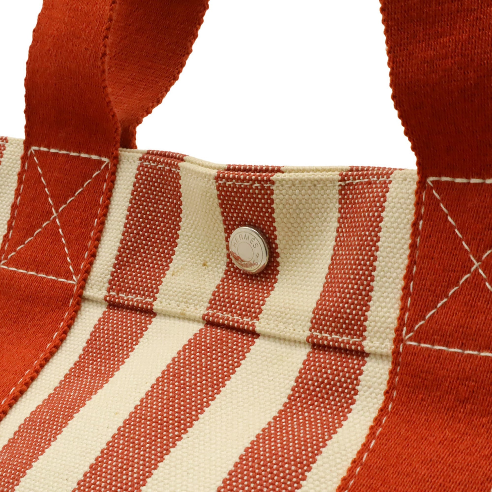 Hermes Ivory Red Color Canvas Handbag Tote Bag (Pre-Owned)