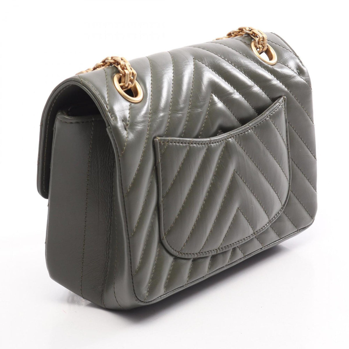 Chanel Khaki Leather Handbag Shoulder Bag (Pre-Owned)