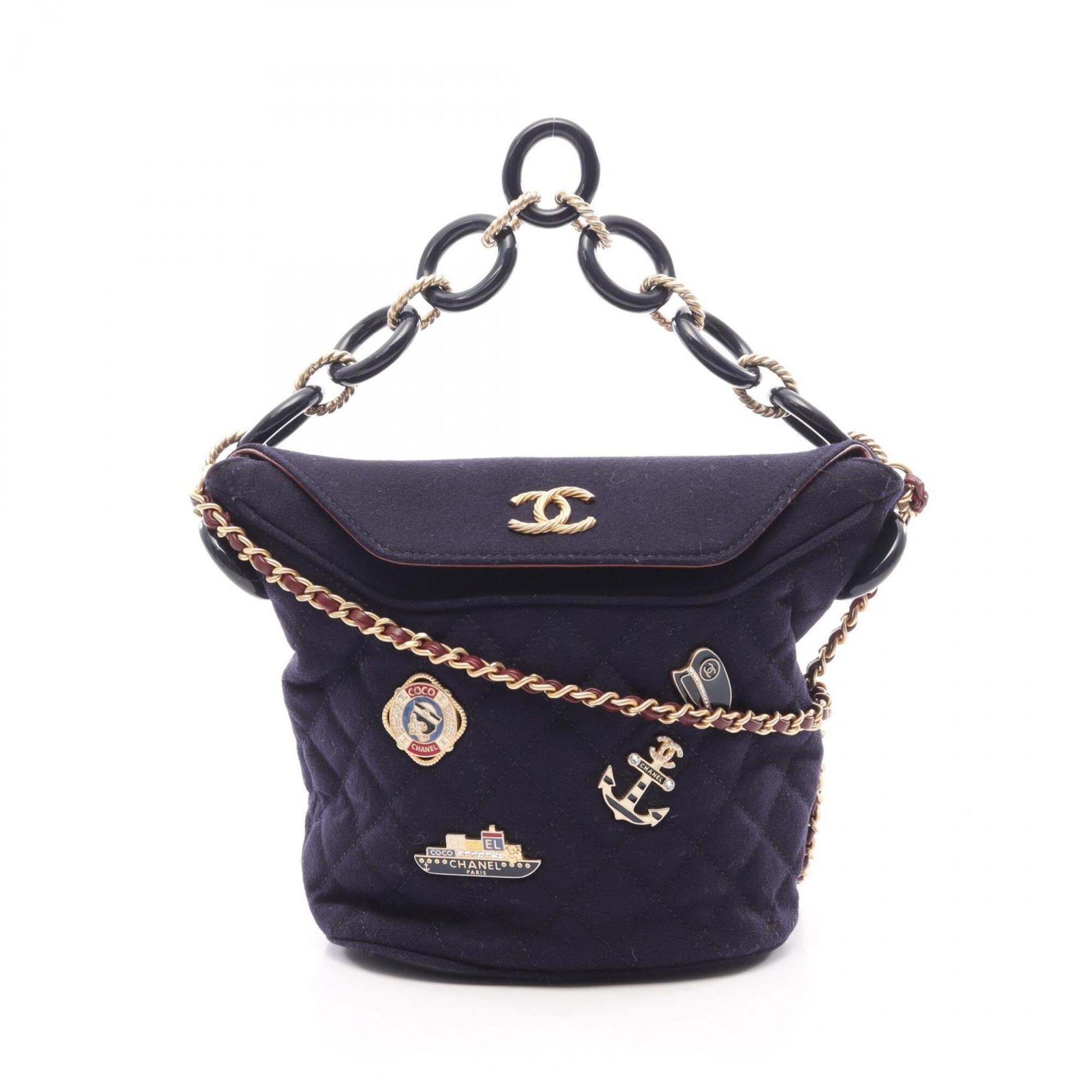 Chanel Navy Wool Handbag Shoulder Bag (Pre-Owned)