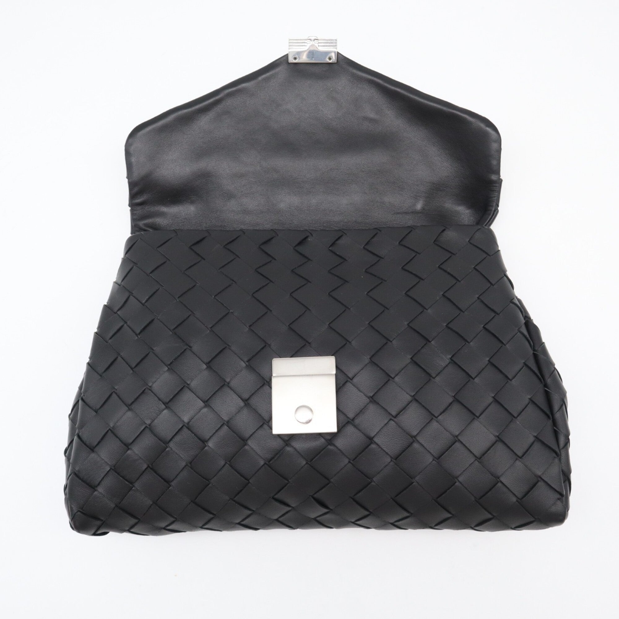 Bottega Veneta Intrecciato Black Leather Clutch Bag (Pre-Owned)