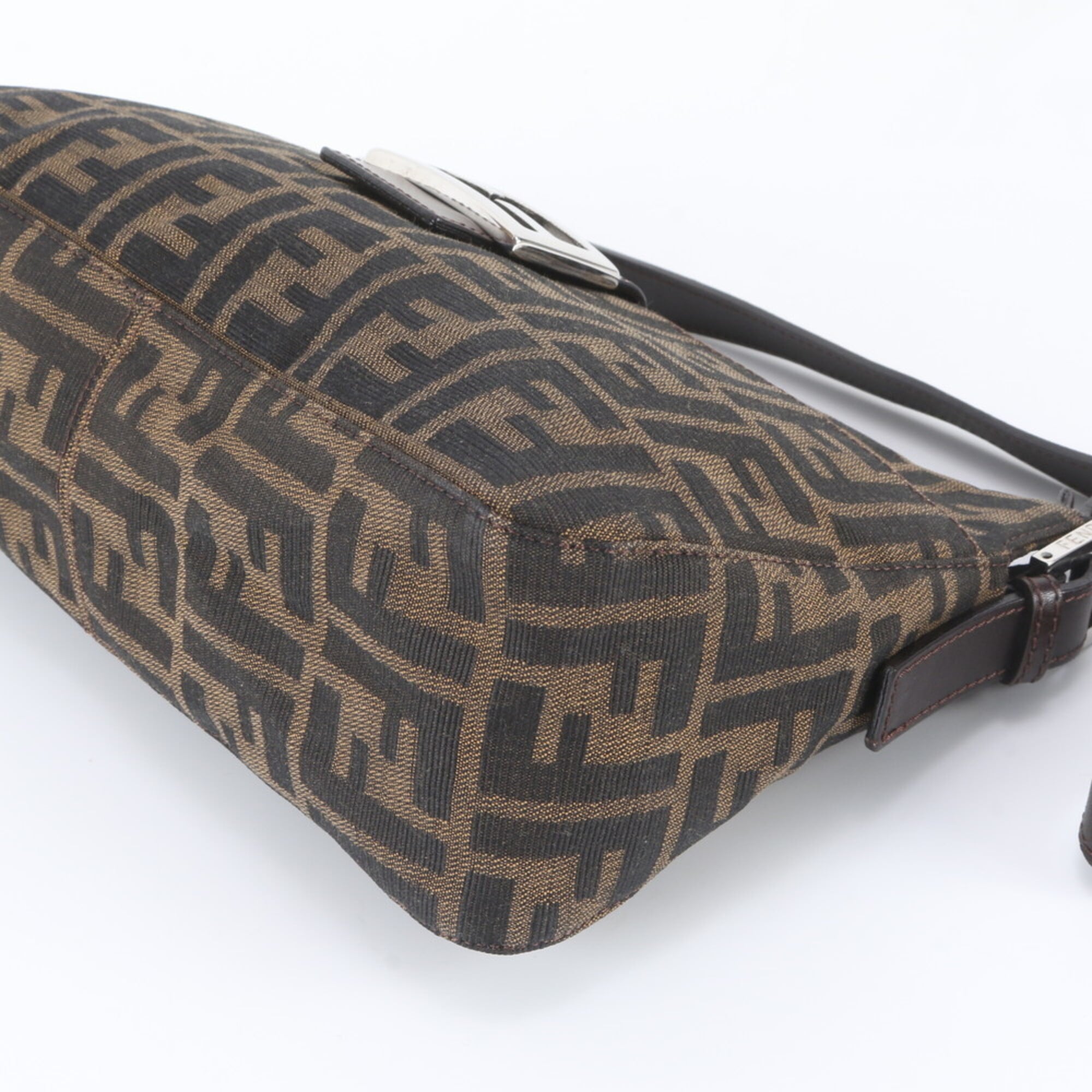 Fendi Brown Leather Canvas Handbag Shoulder Bag (Pre-Owned)