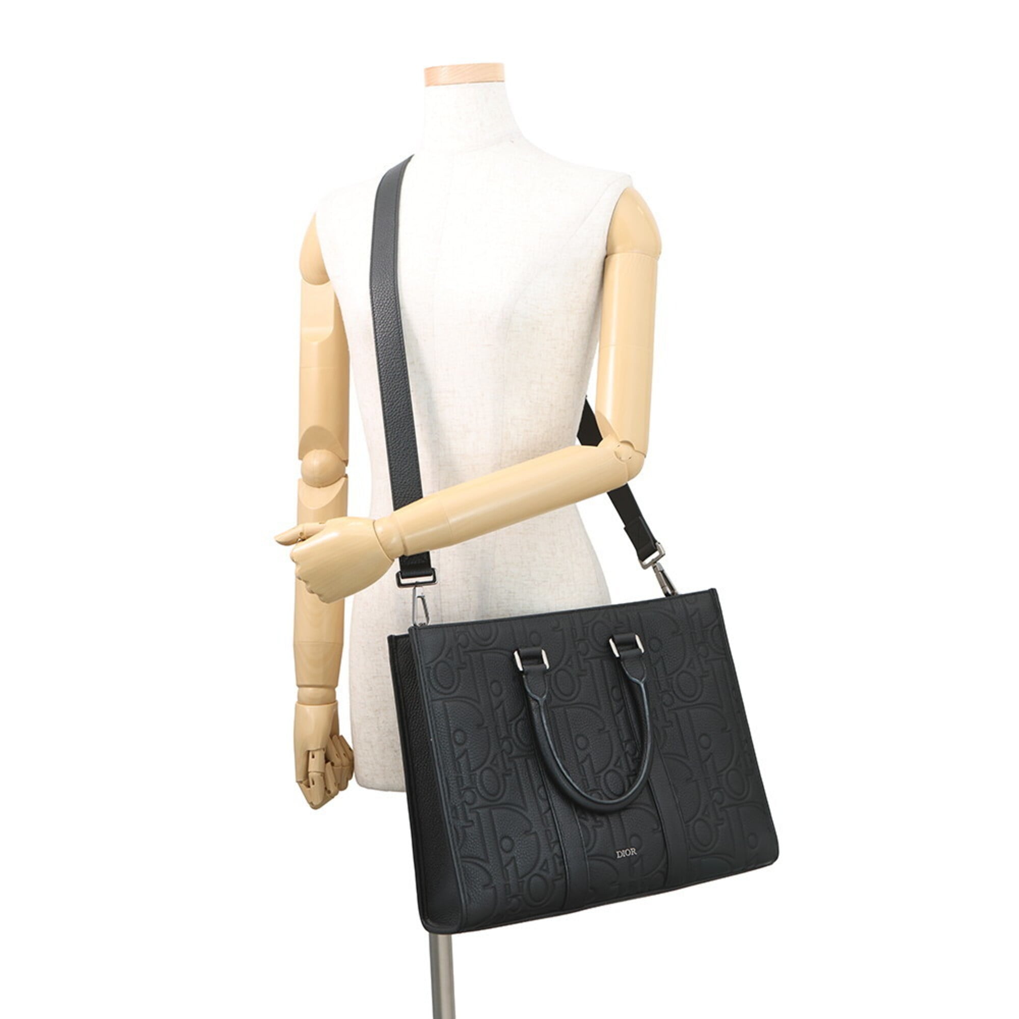 Christian Dior Black Leather Handbag Tote Bag (Pre-Owned)