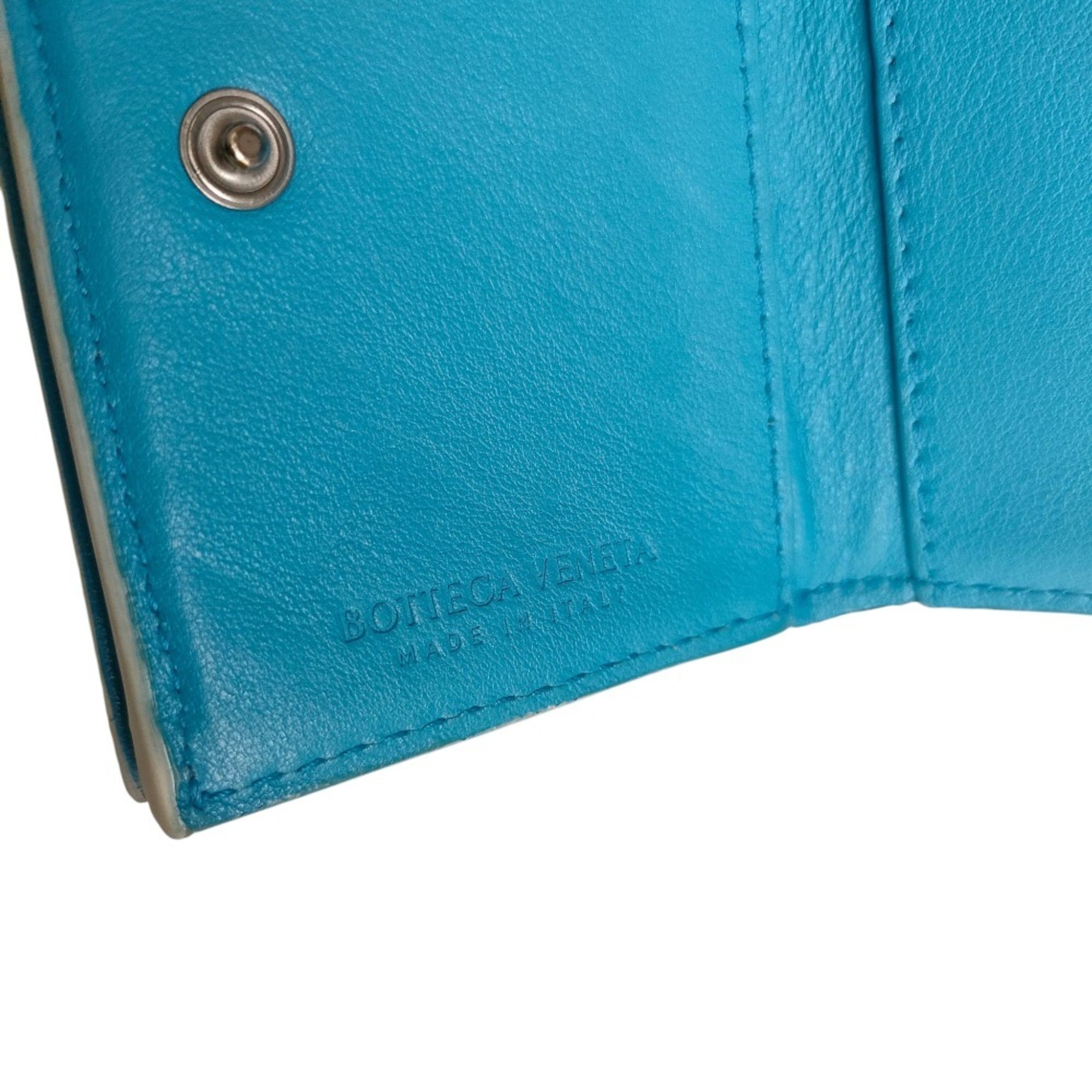 Bottega Veneta Blue White Intrecciato Wallet (Tri-Fold) (Pre-Owned)