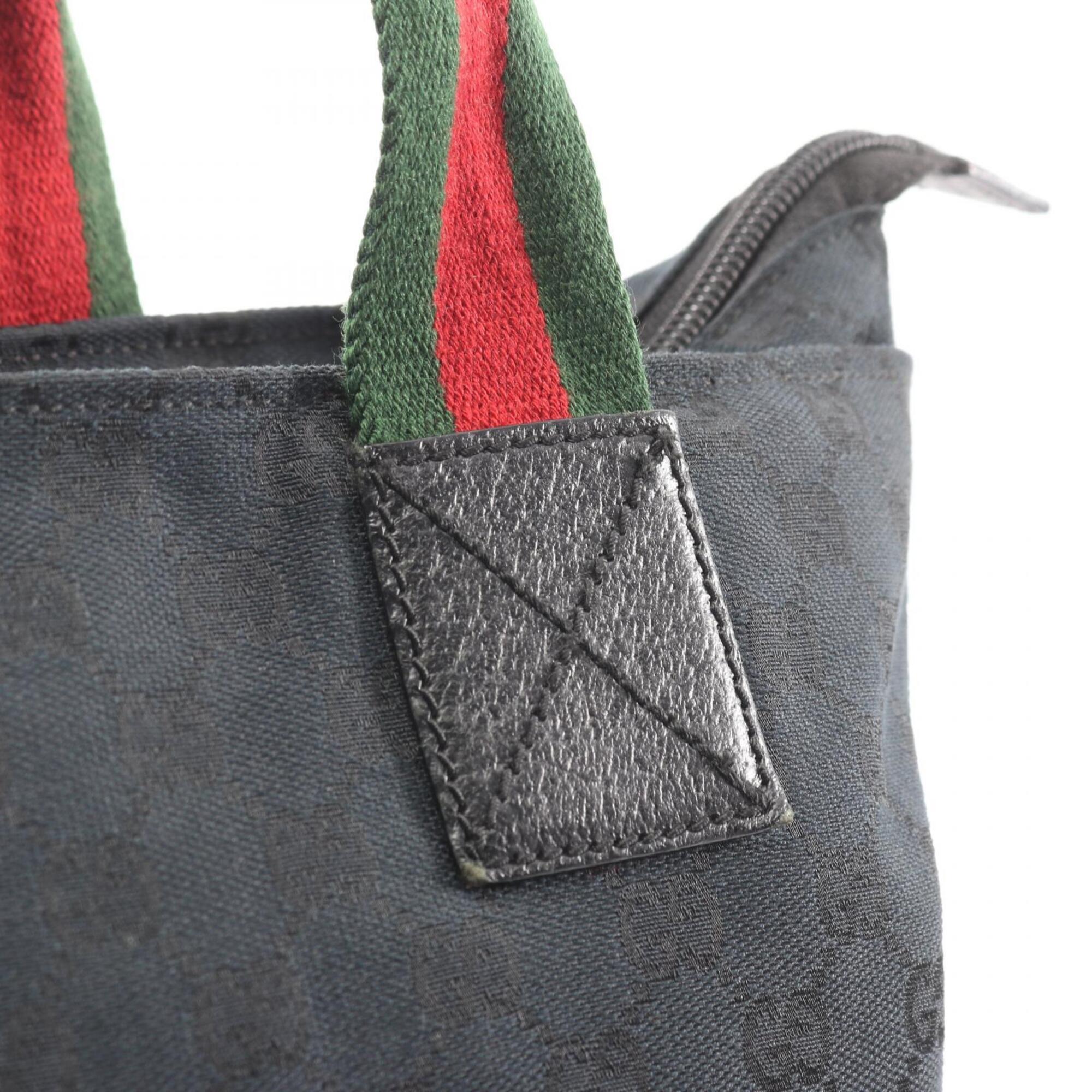 Gucci Black Green Red Color Canvas Leather Handbag Tote Bag (Pre-Owned)