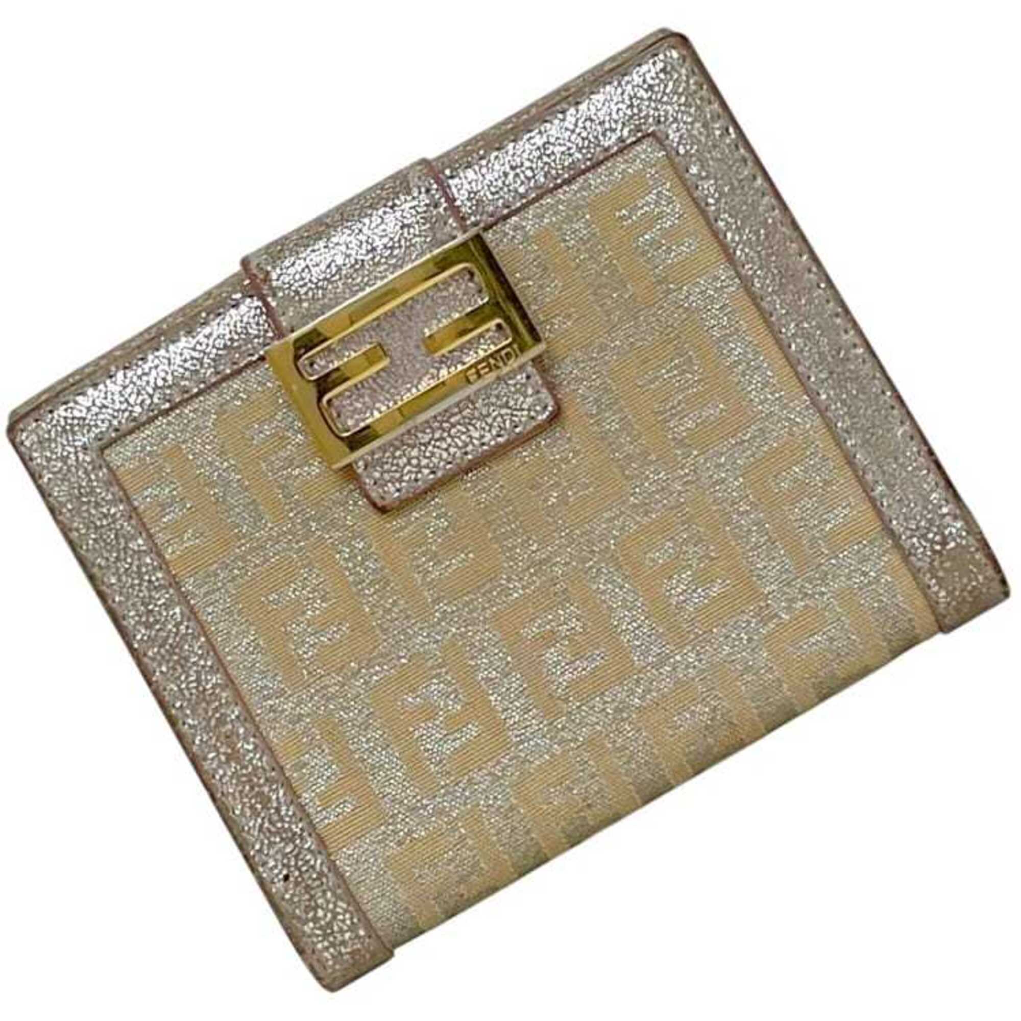 Fendi Beige Metallic Pink Canvas Leather Wallet (Bi-Fold) (Pre-Owned)