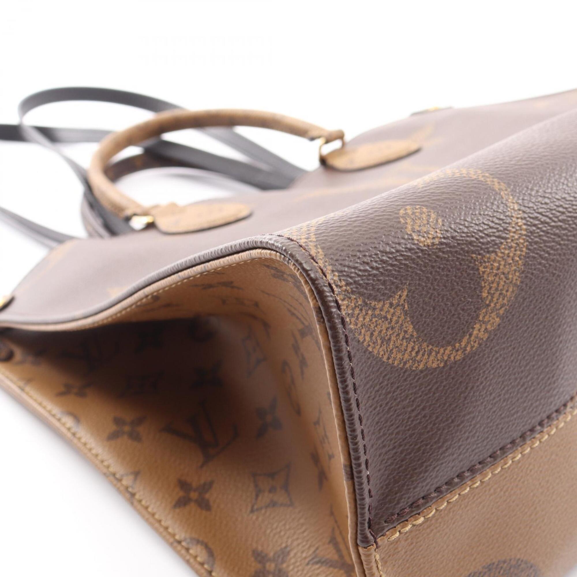 Louis Vuitton Beige Brown Coated Canvas Leather Handbag Tote Bag (Pre-Owned)