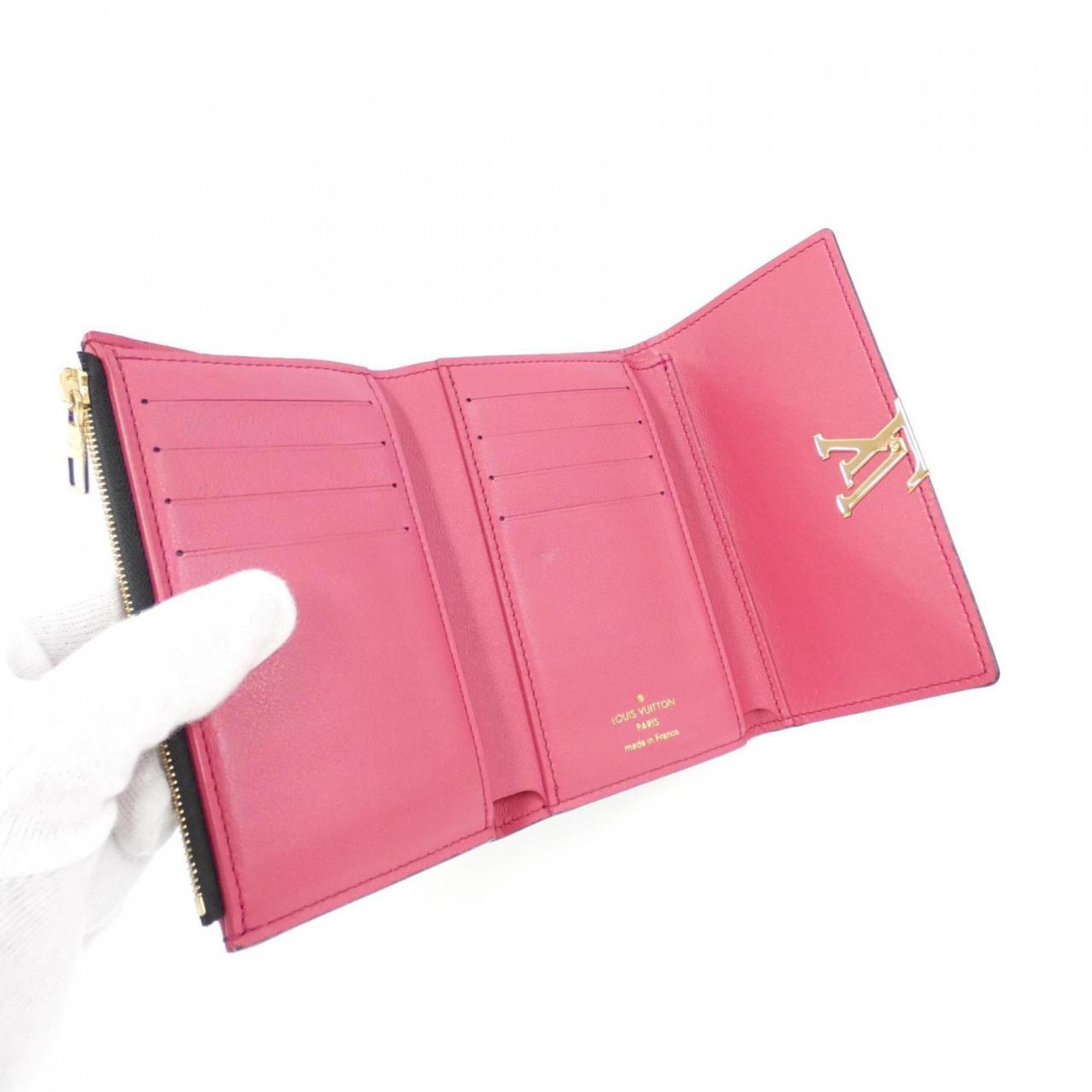 Louis Vuitton Black Hot Pink Leather Wallet (Tri-Fold) (Pre-Owned)