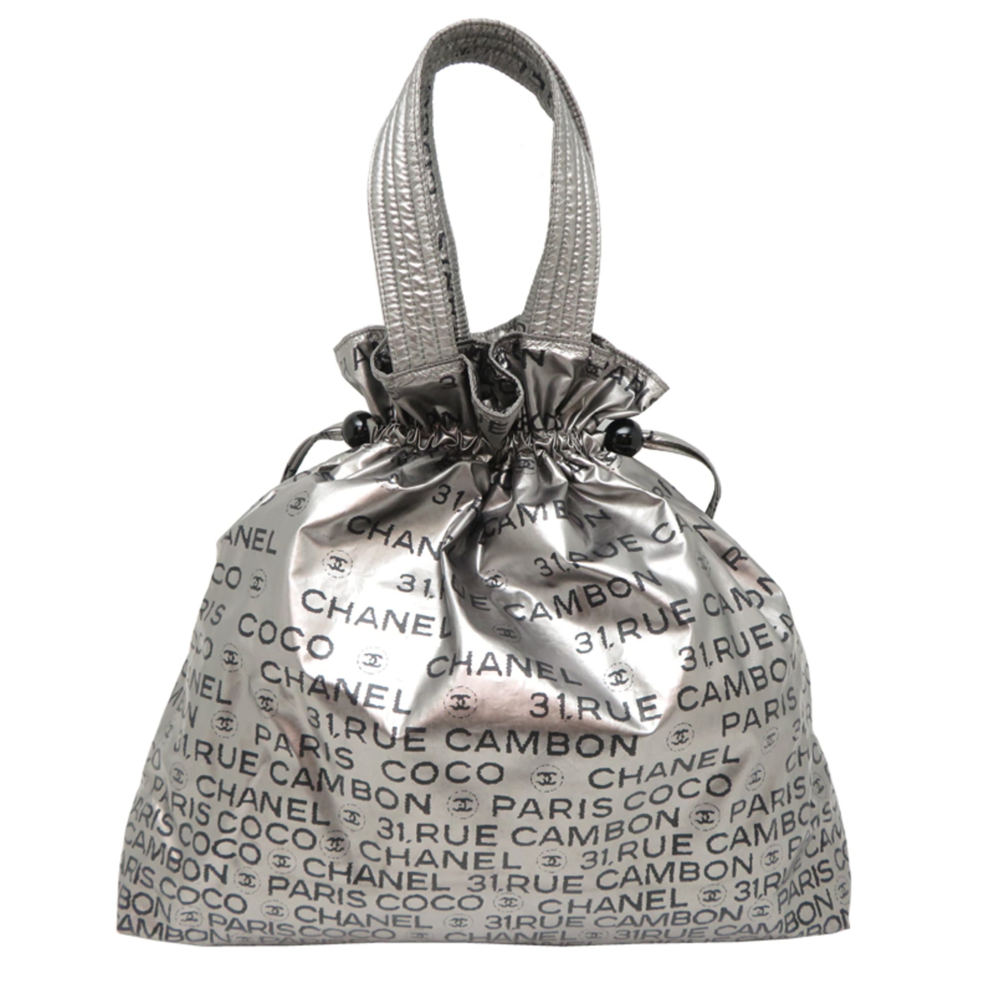 Chanel Black Silver Nylon Tote Bag (Pre-Owned)