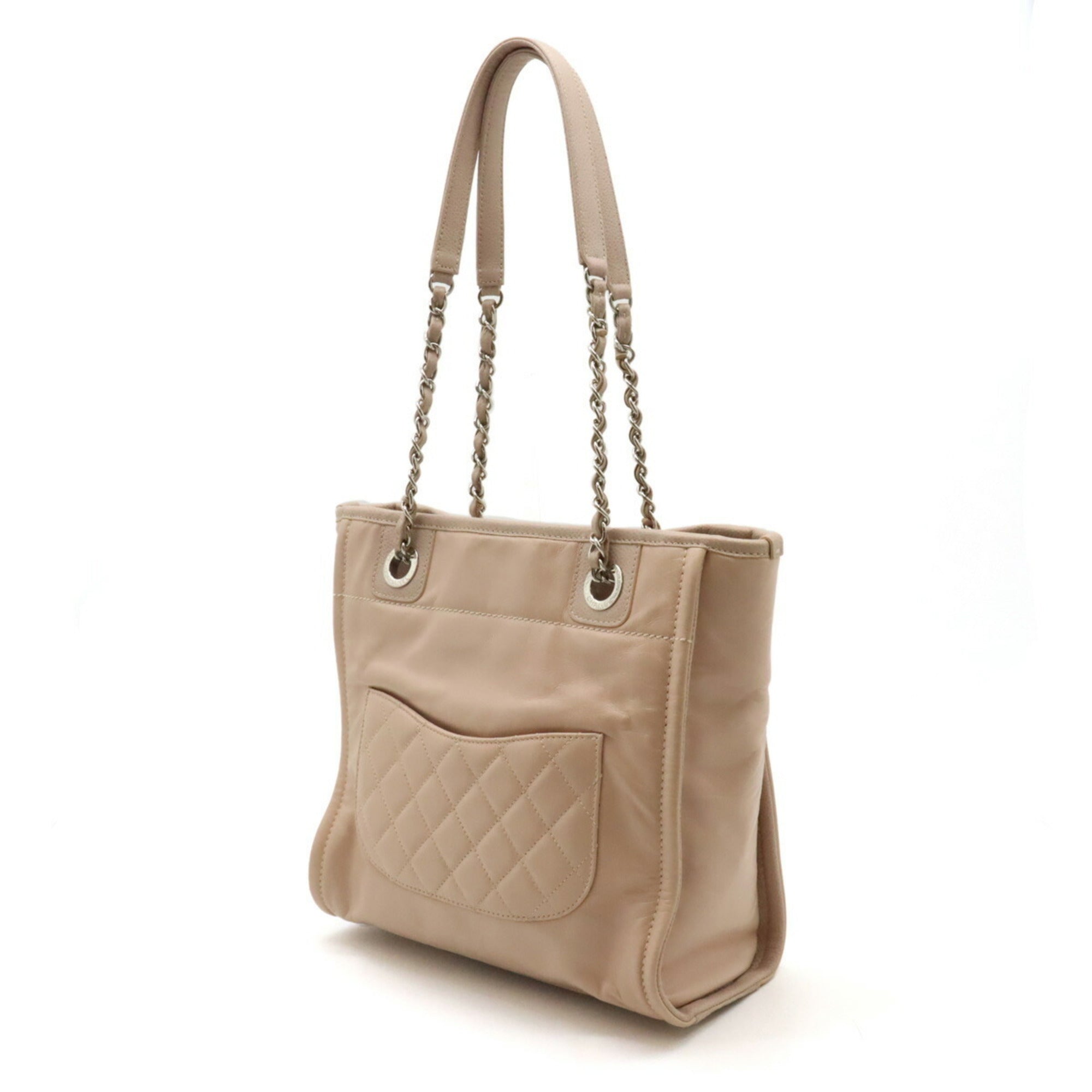 Chanel Pink Beige Leather Shoulder Bag Tote Bag (Pre-Owned)