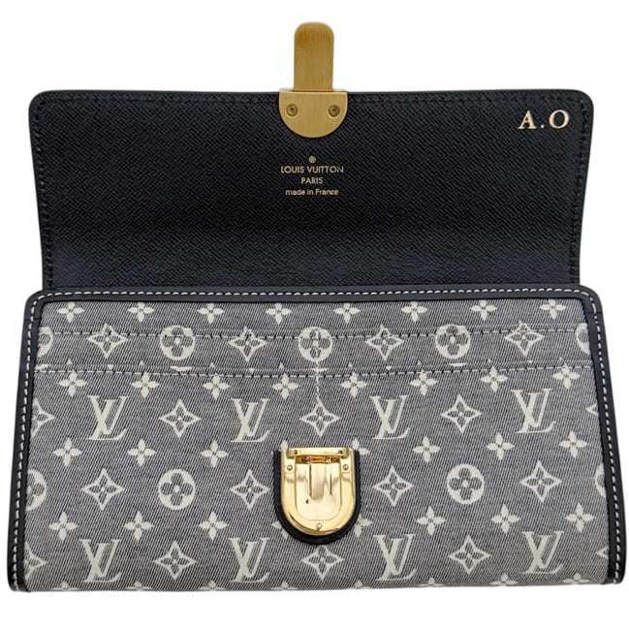Louis Vuitton Gray Navy Canvas Leather Long Wallet (Bi-Fold) (Pre-Owned)