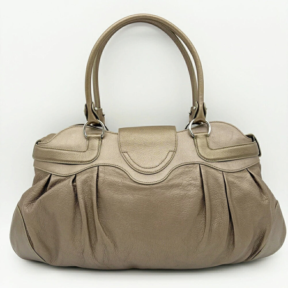 Salvatore Ferragamo Gancini Bronze Leather Handbag (Pre-Owned)