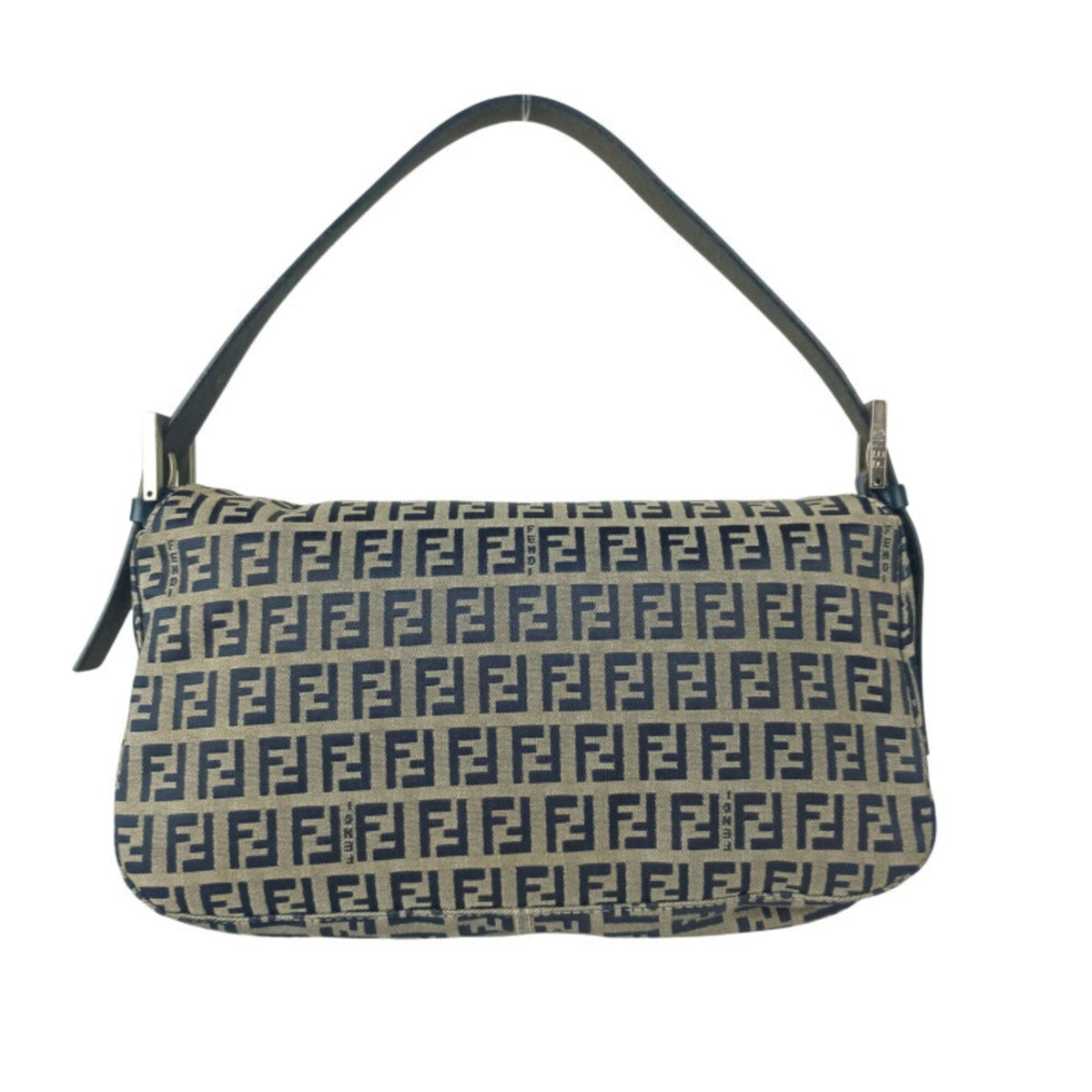 Fendi Zucca Gray Navy Canvas Leather Handbag Shoulder Bag (Pre-Owned)