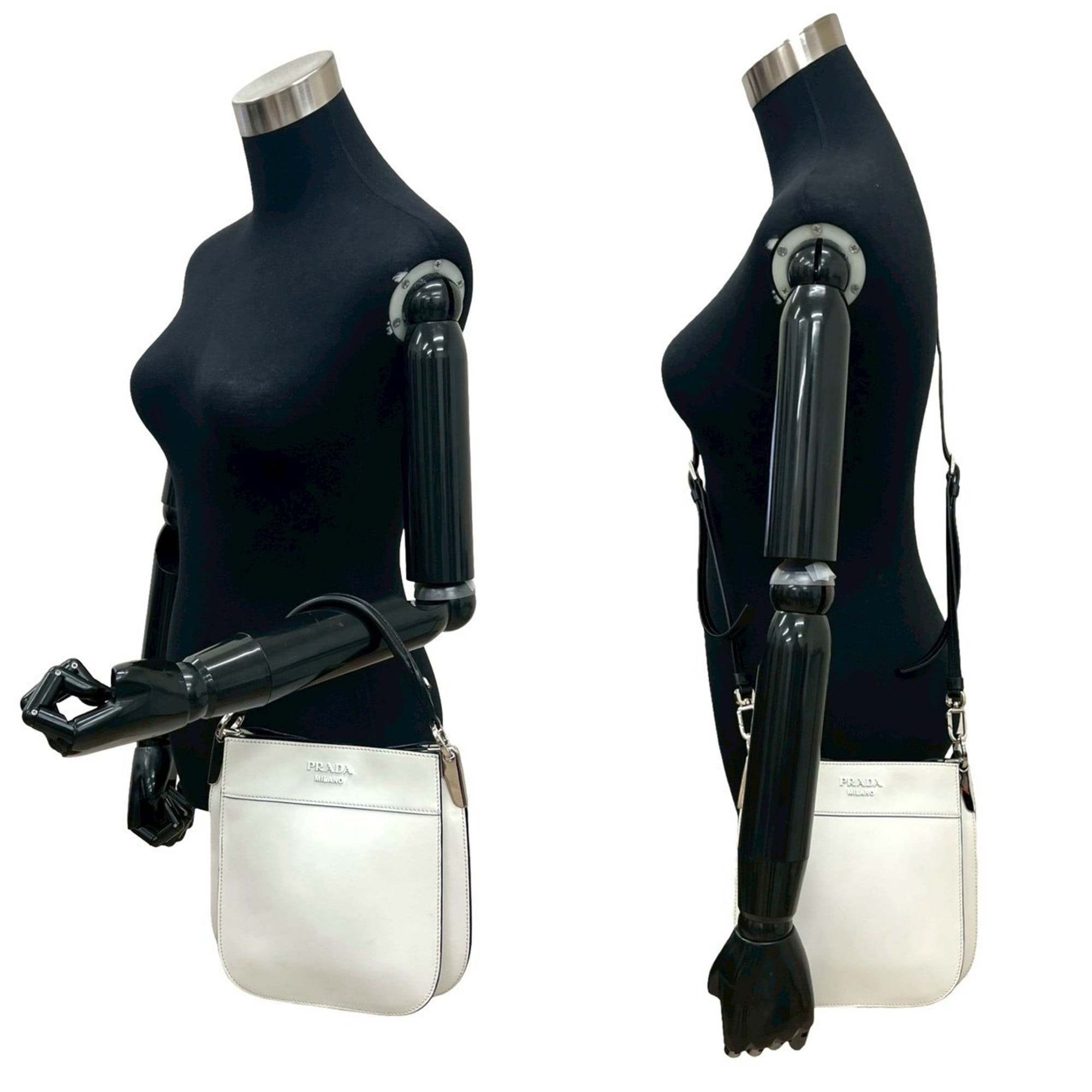 Prada Black White Leather Handbag Shoulder Bag Tote Bag (Pre-Owned)