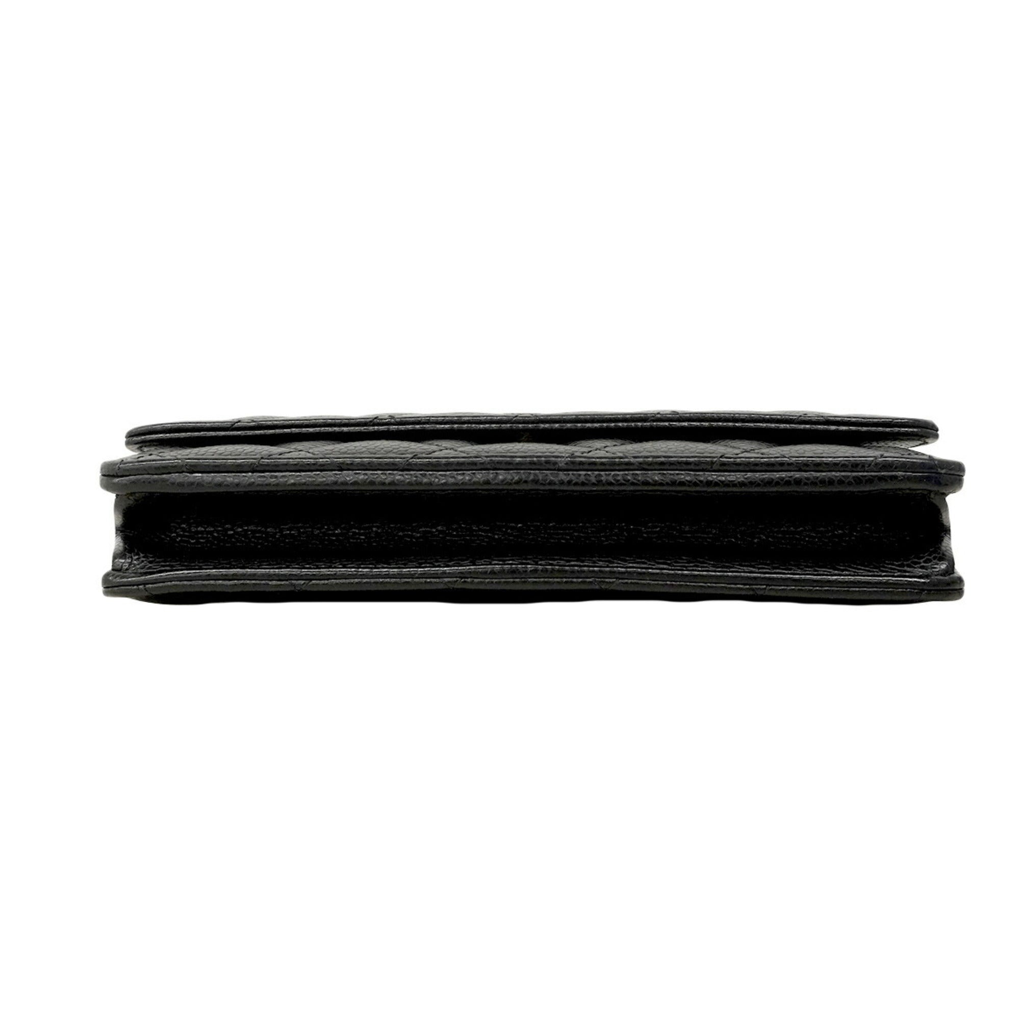 Chanel Black Grained Calfskin Chain/Shoulder Wallet (Pre-Owned)