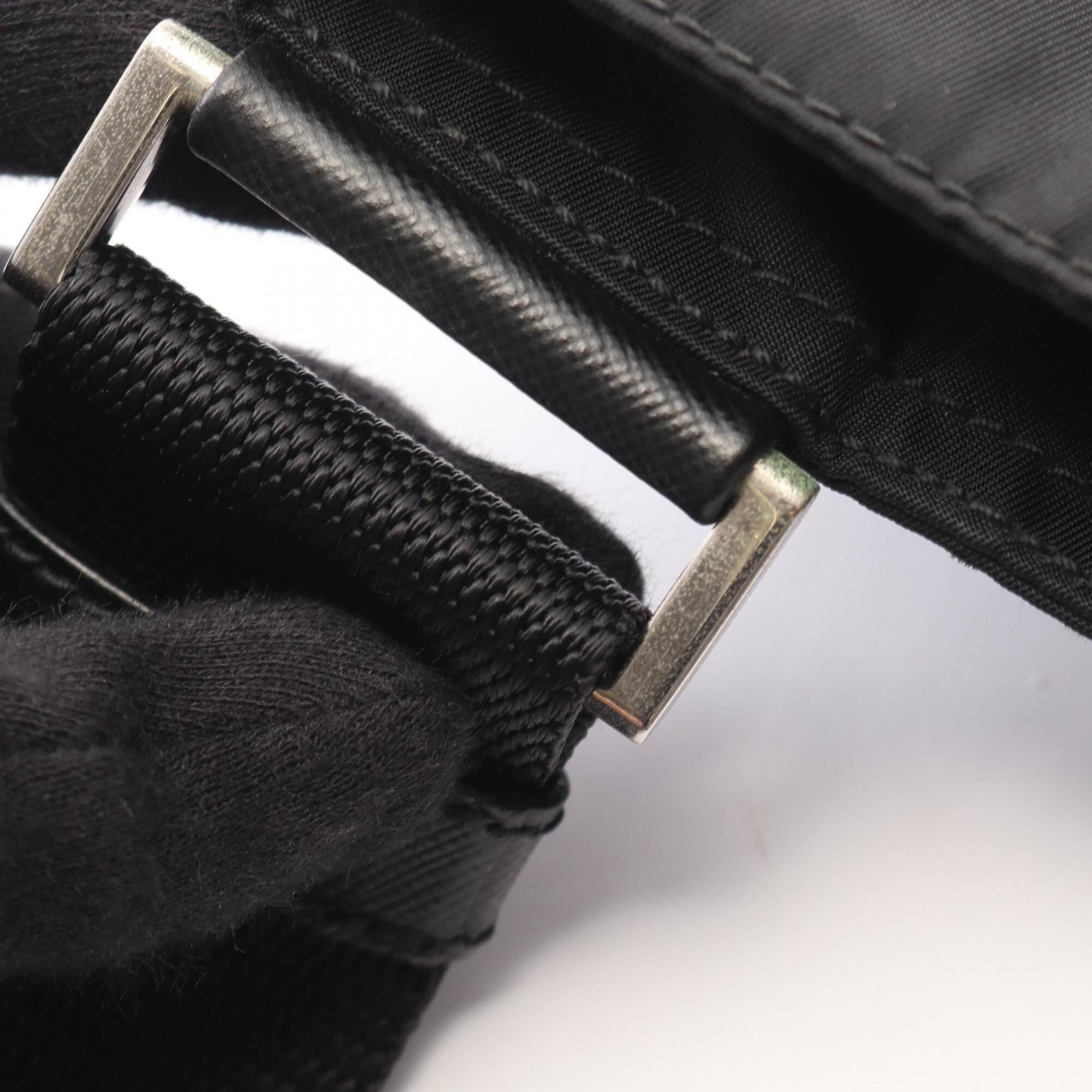 Prada Black Nylon Leather Handbag Shoulder Bag (Pre-Owned)