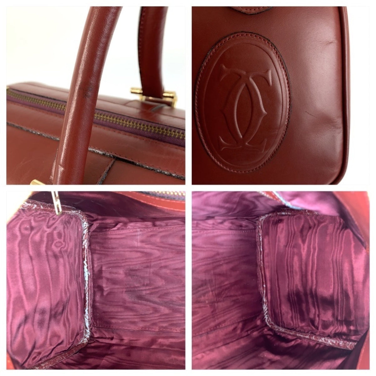 Cartier Wine Red Leather Boston Bag Handbag (Pre-Owned)