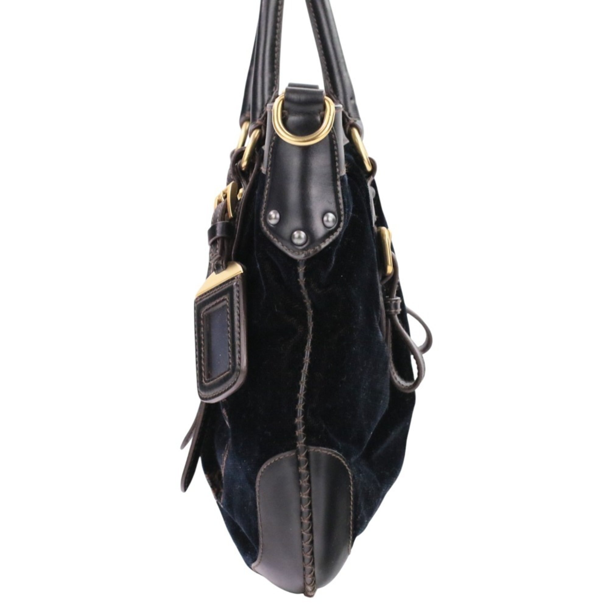 Prada Dark Brown Velvet Leather Handbag Shoulder Bag (Pre-Owned)